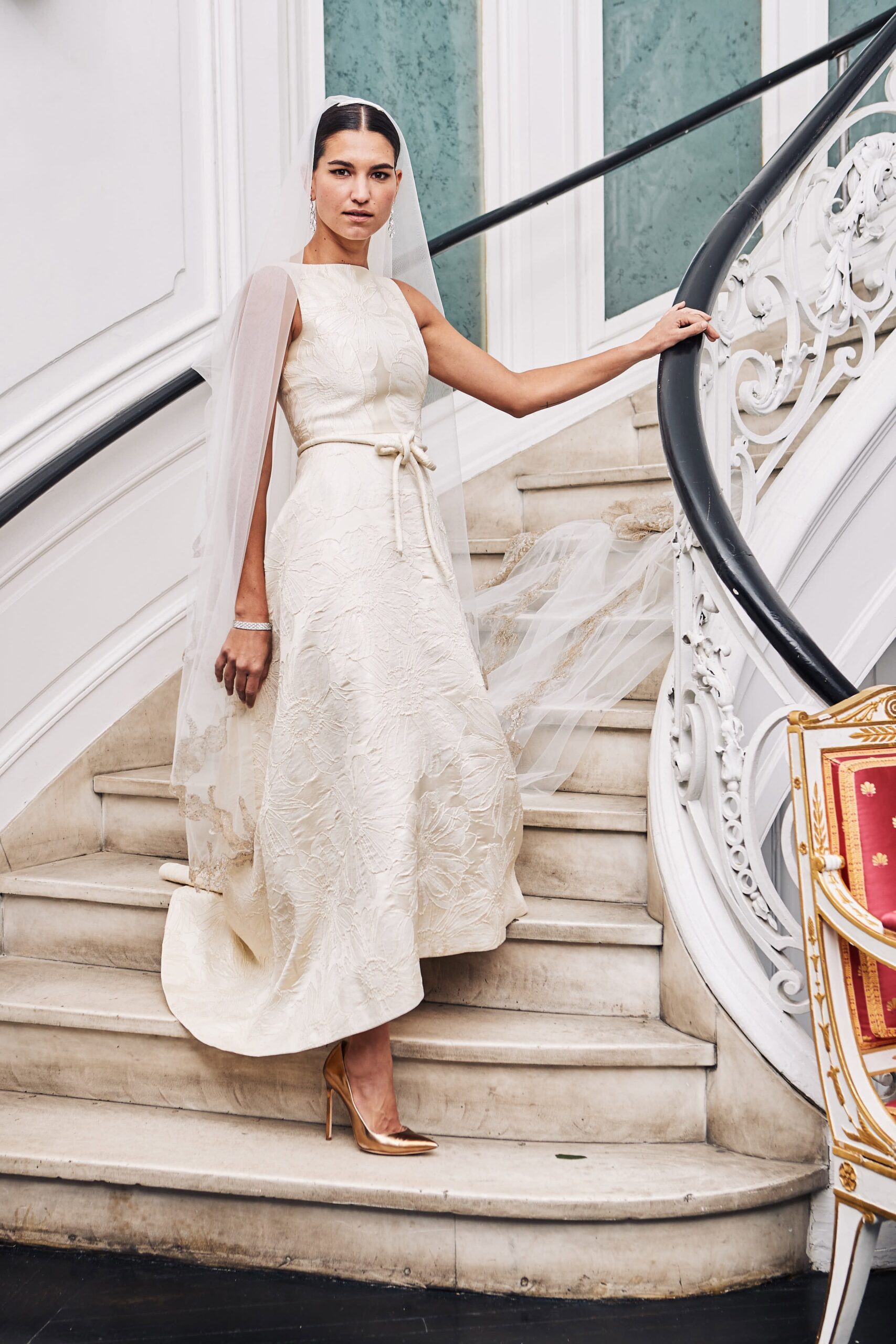 ivory silk fitted dress with veil