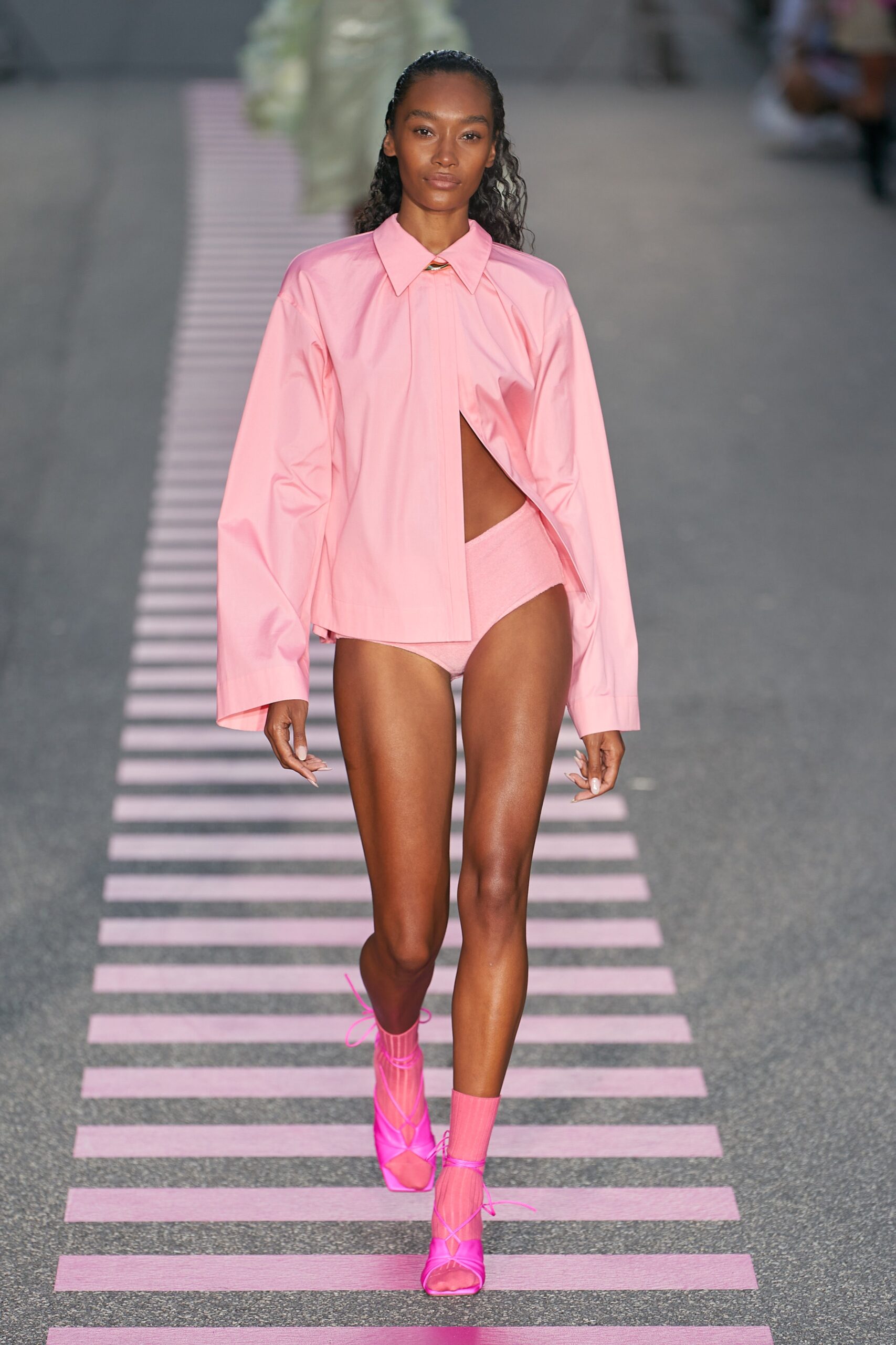 pink oversized shirt and bikini