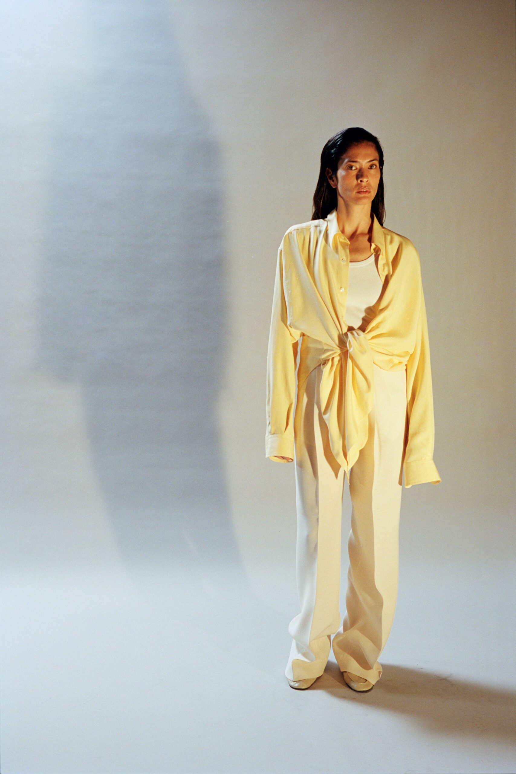 yellow cotton long-sleeve collared relaxed buttoned shirt