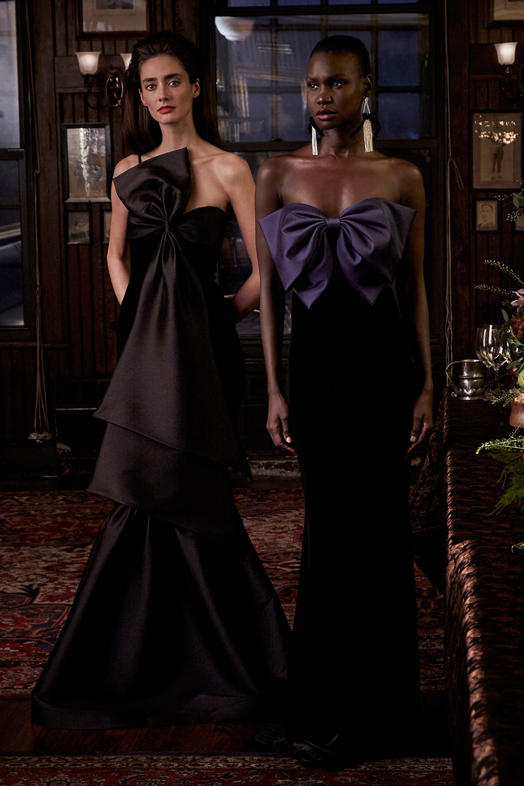 black velvet strapless fitted flared maxi gown