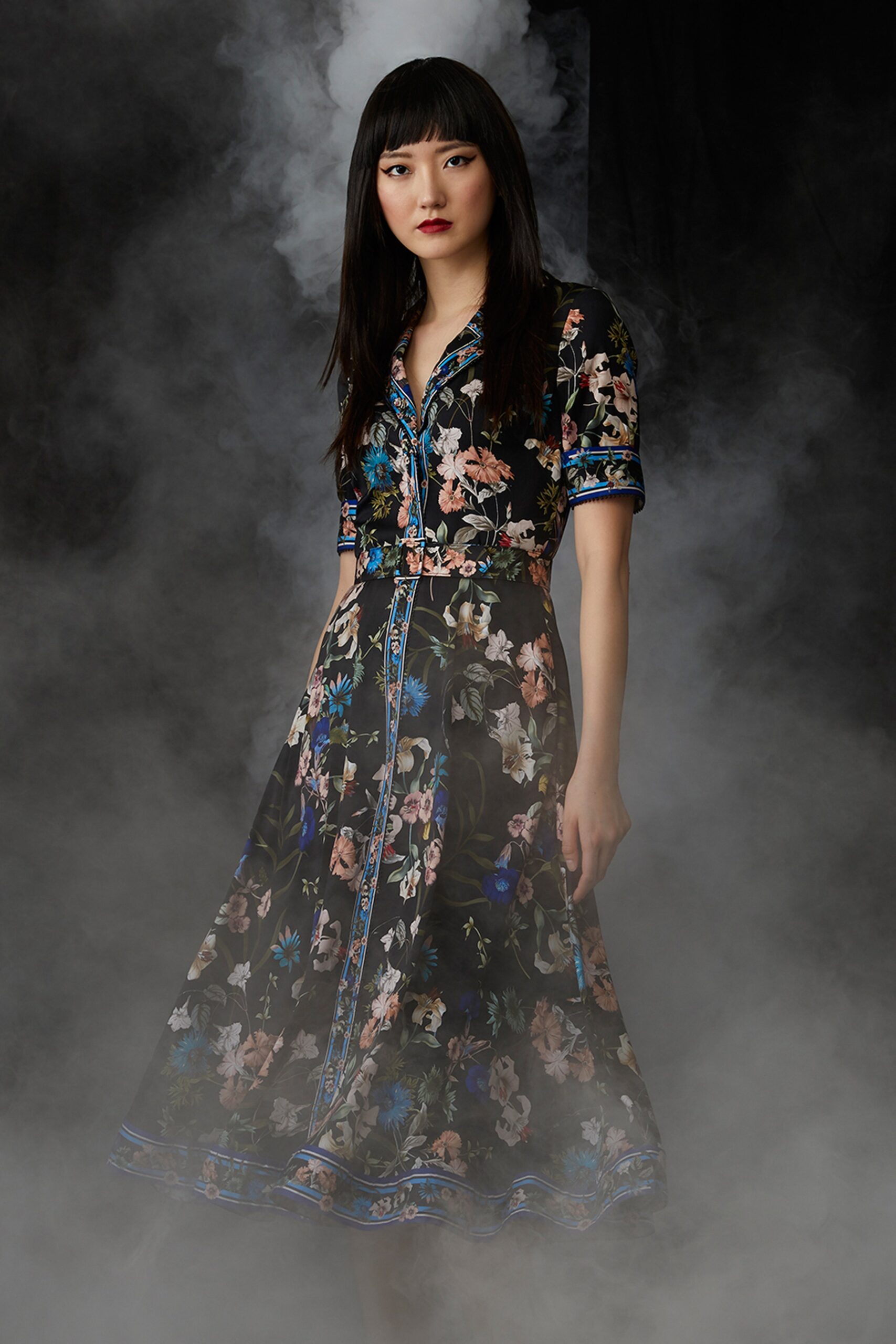 black floral midi dress