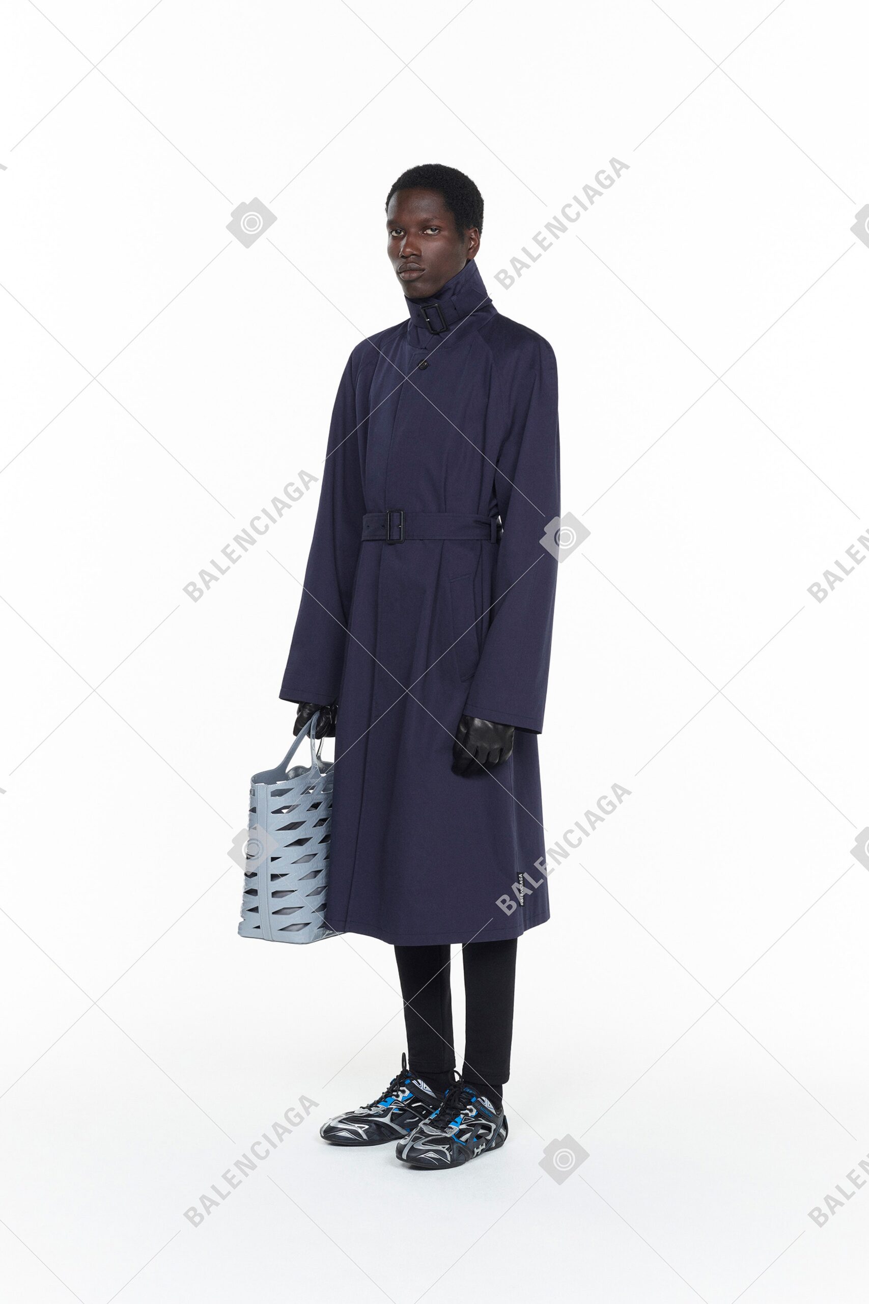 blue relaxed coat with accessories