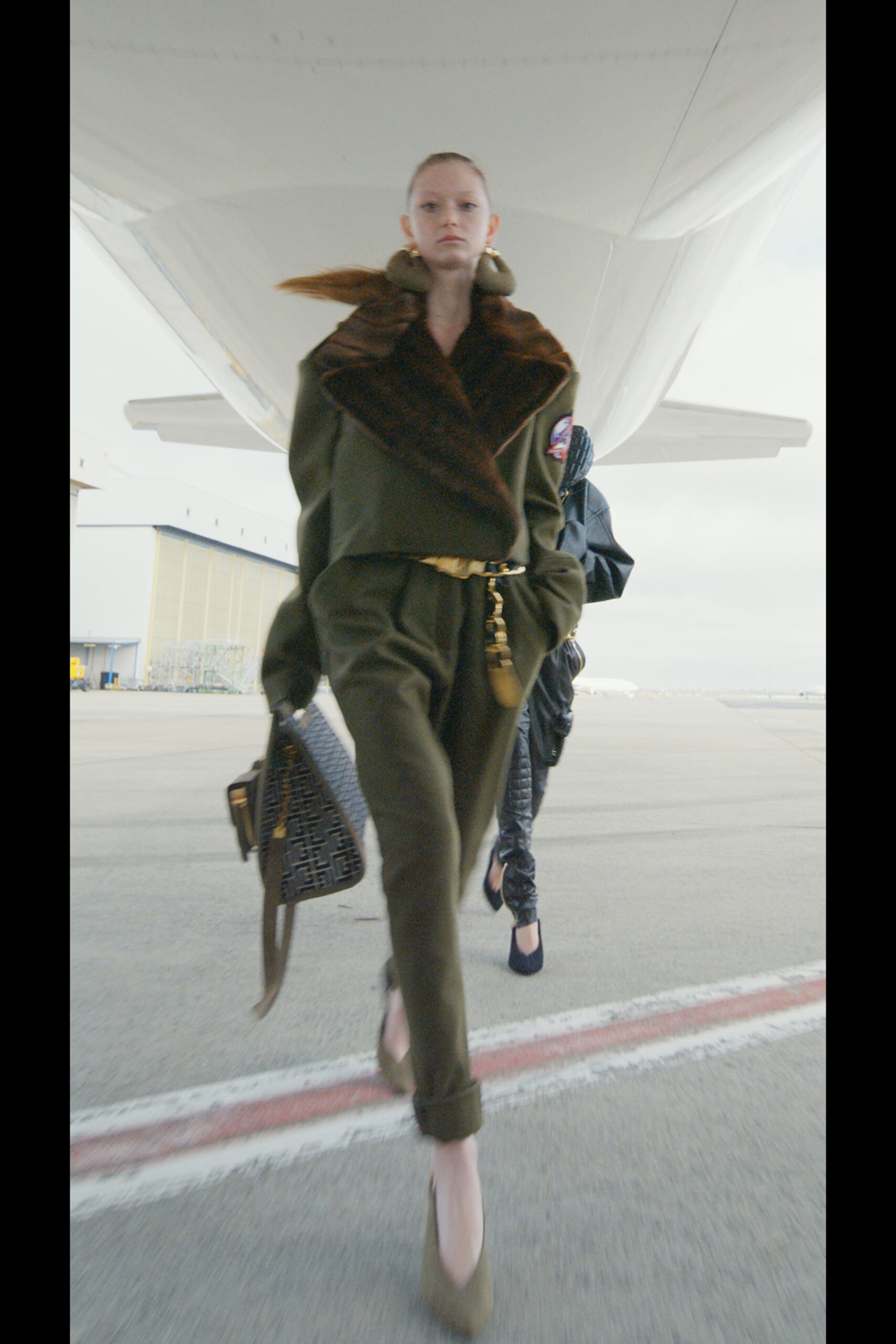 green wool fitted high-waisted straight-leg pants