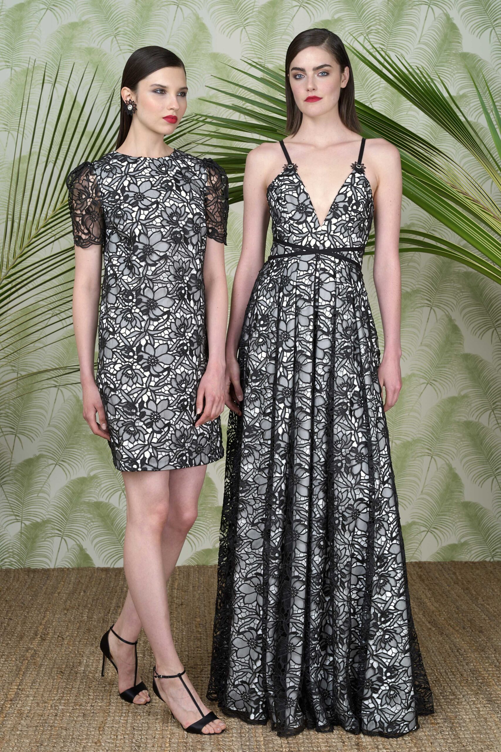 black lace v-neck fitted embroidered short dress