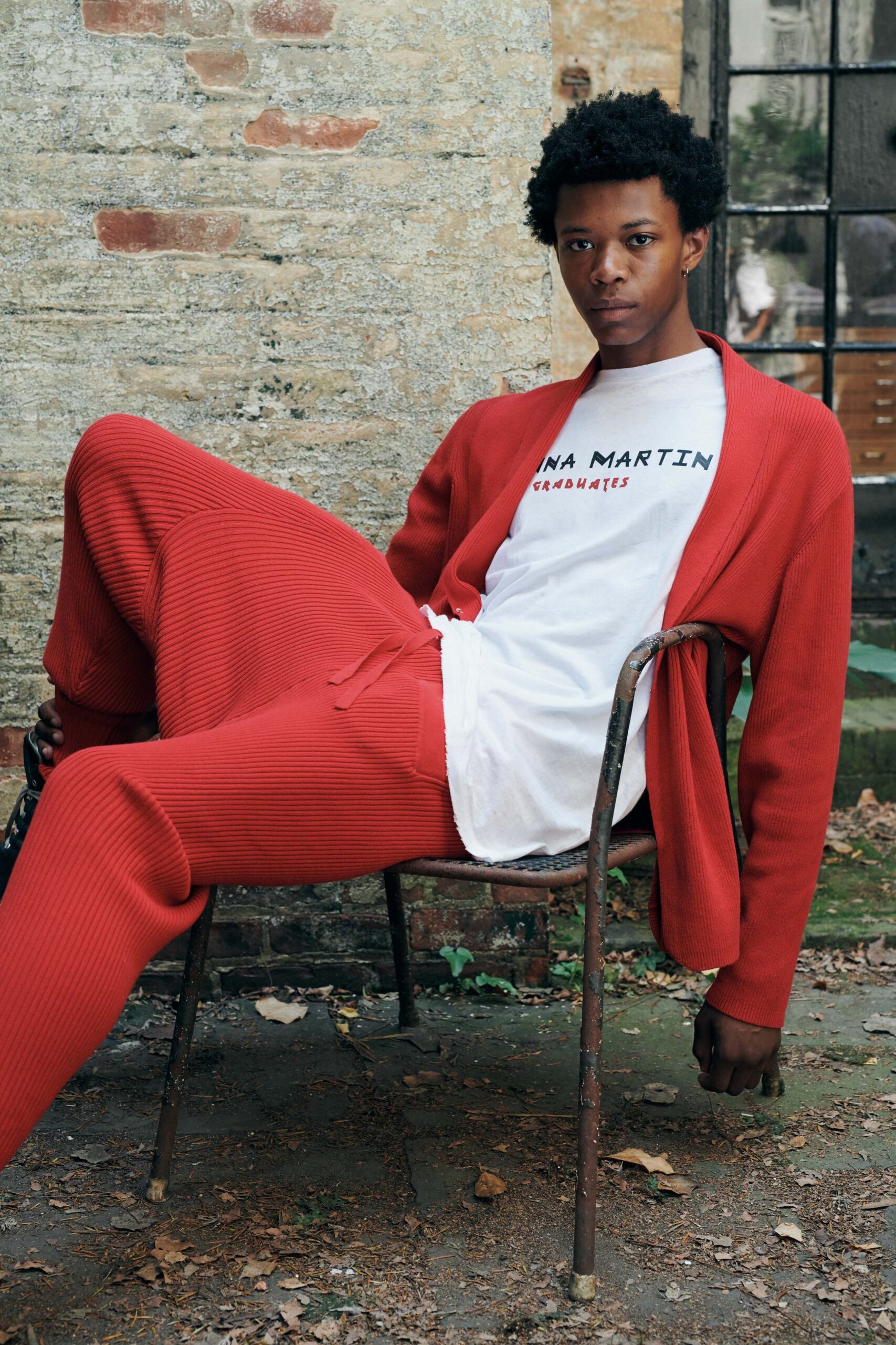 red relaxed blazer and pants