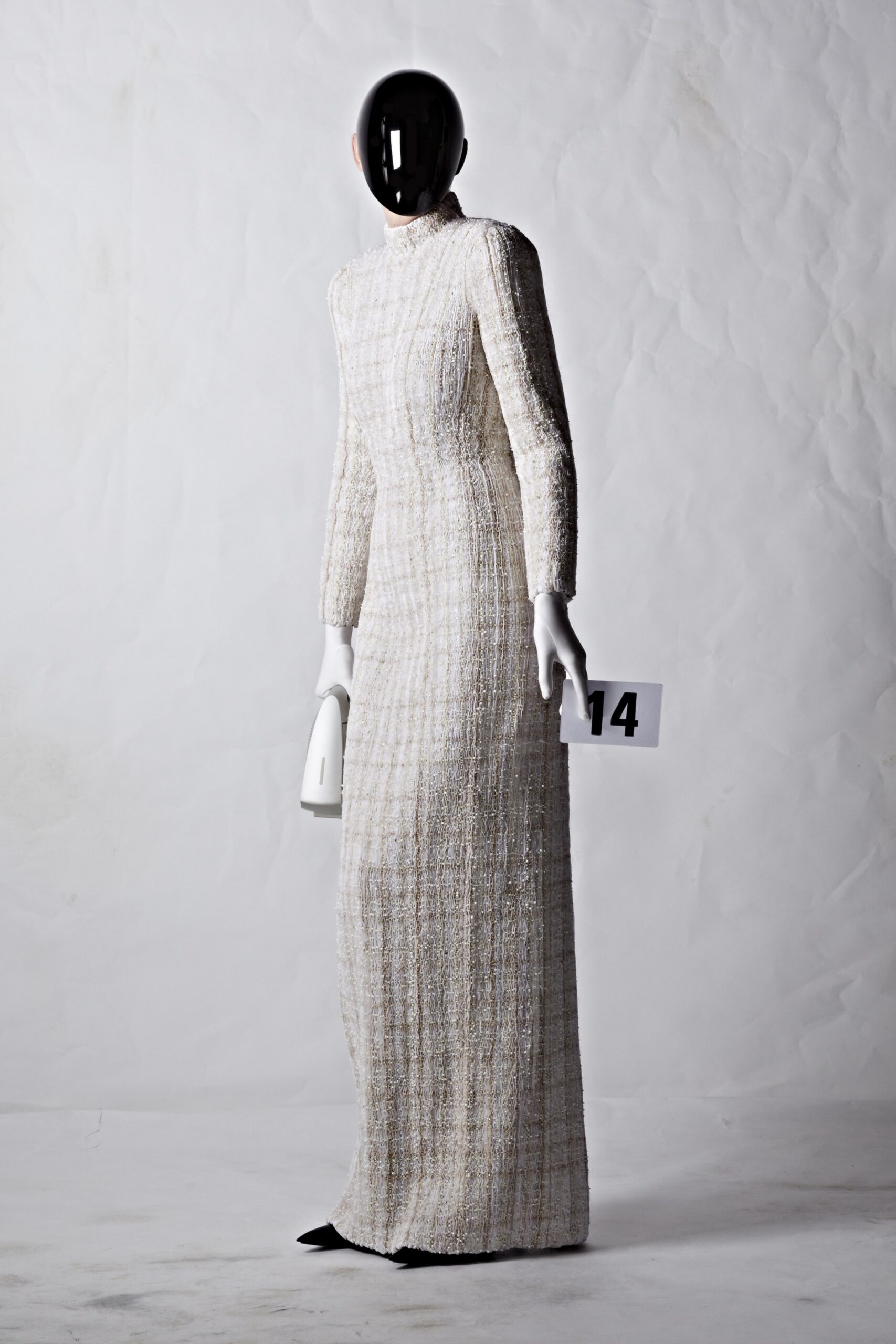 white fitted long-sleeve gown