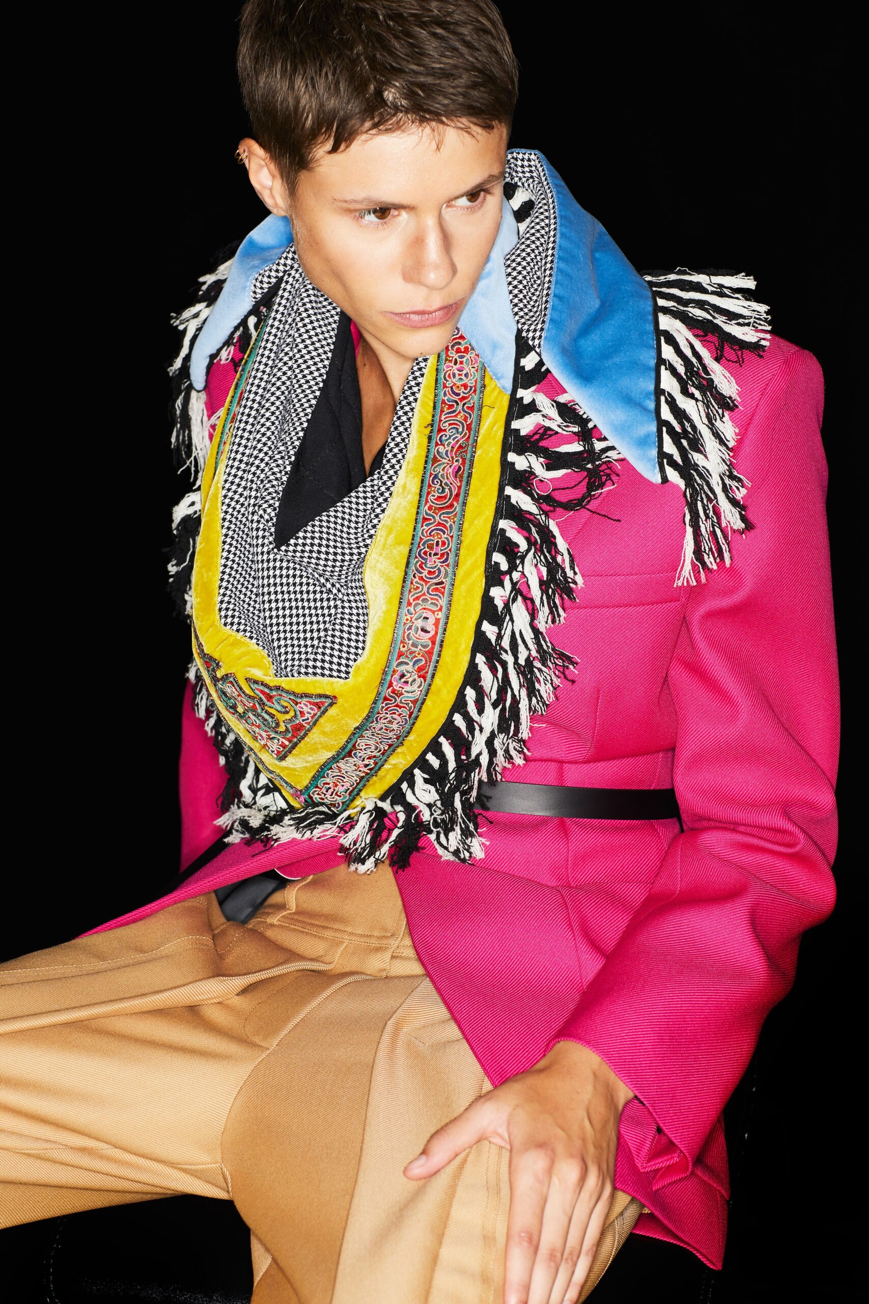 pink long-sleeve collared tailored buttoned blazer