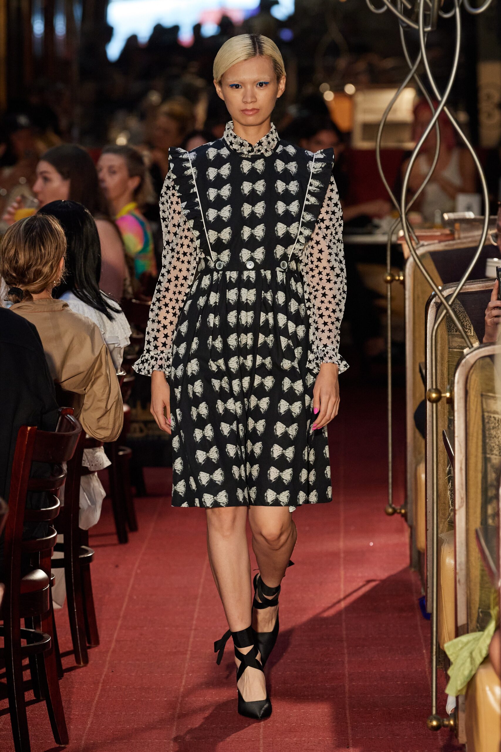black and white printed midi dress
