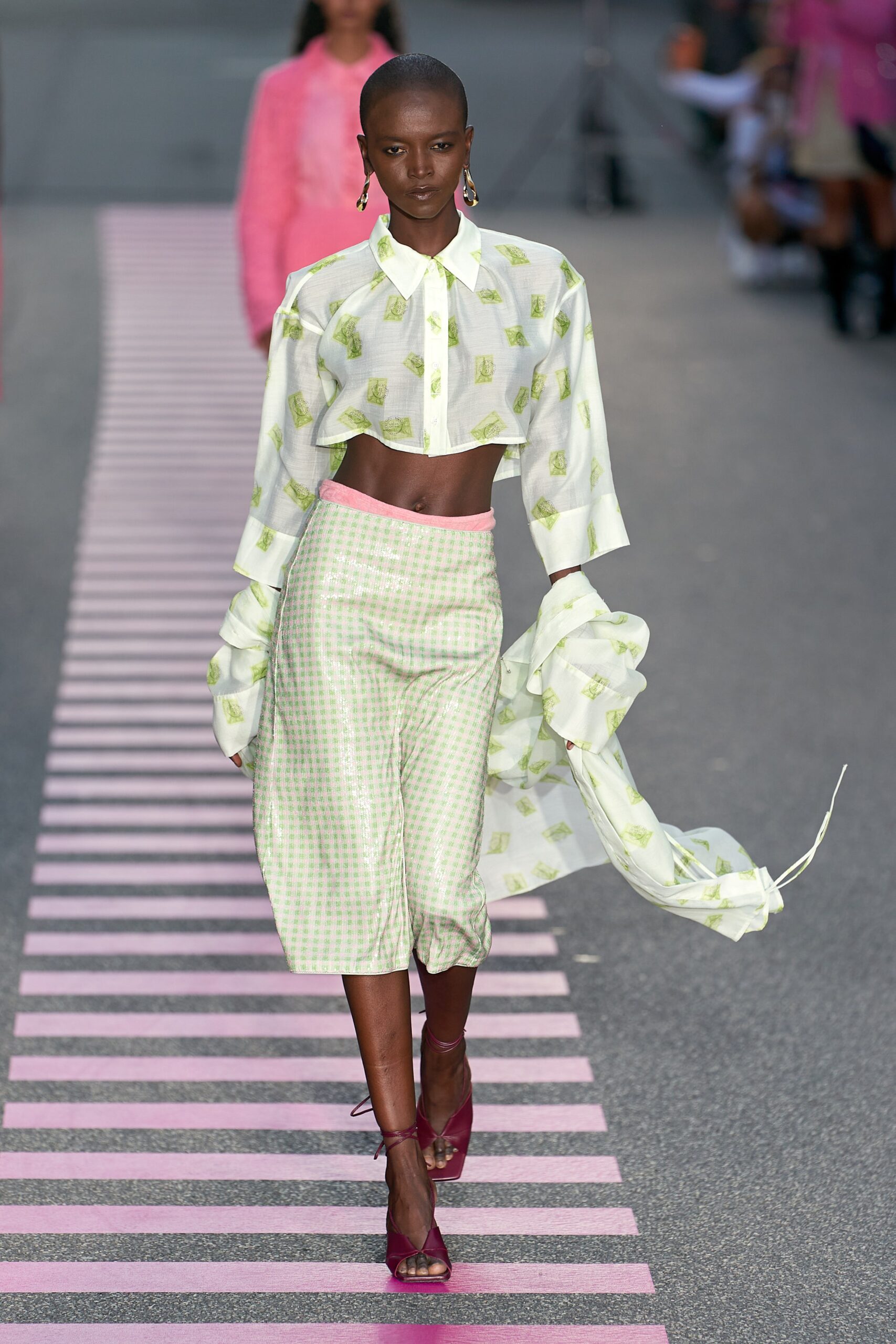 white green printed shirt with relaxed pants