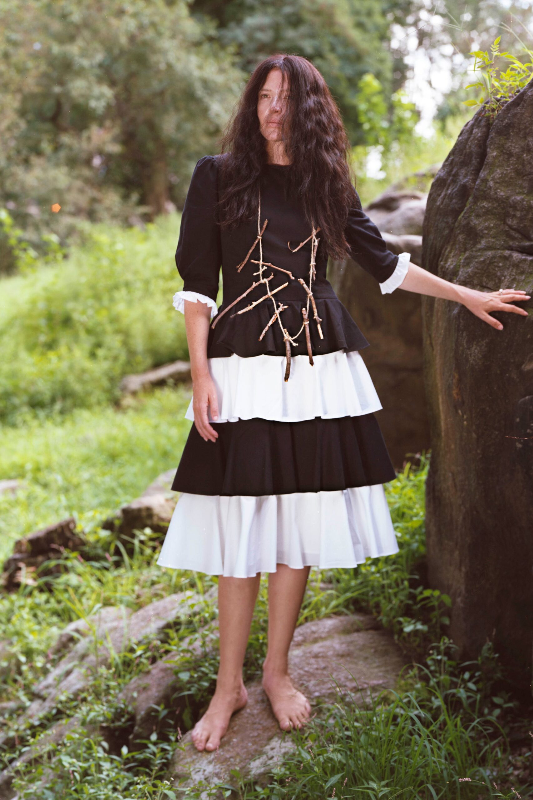 black and white tiered dress