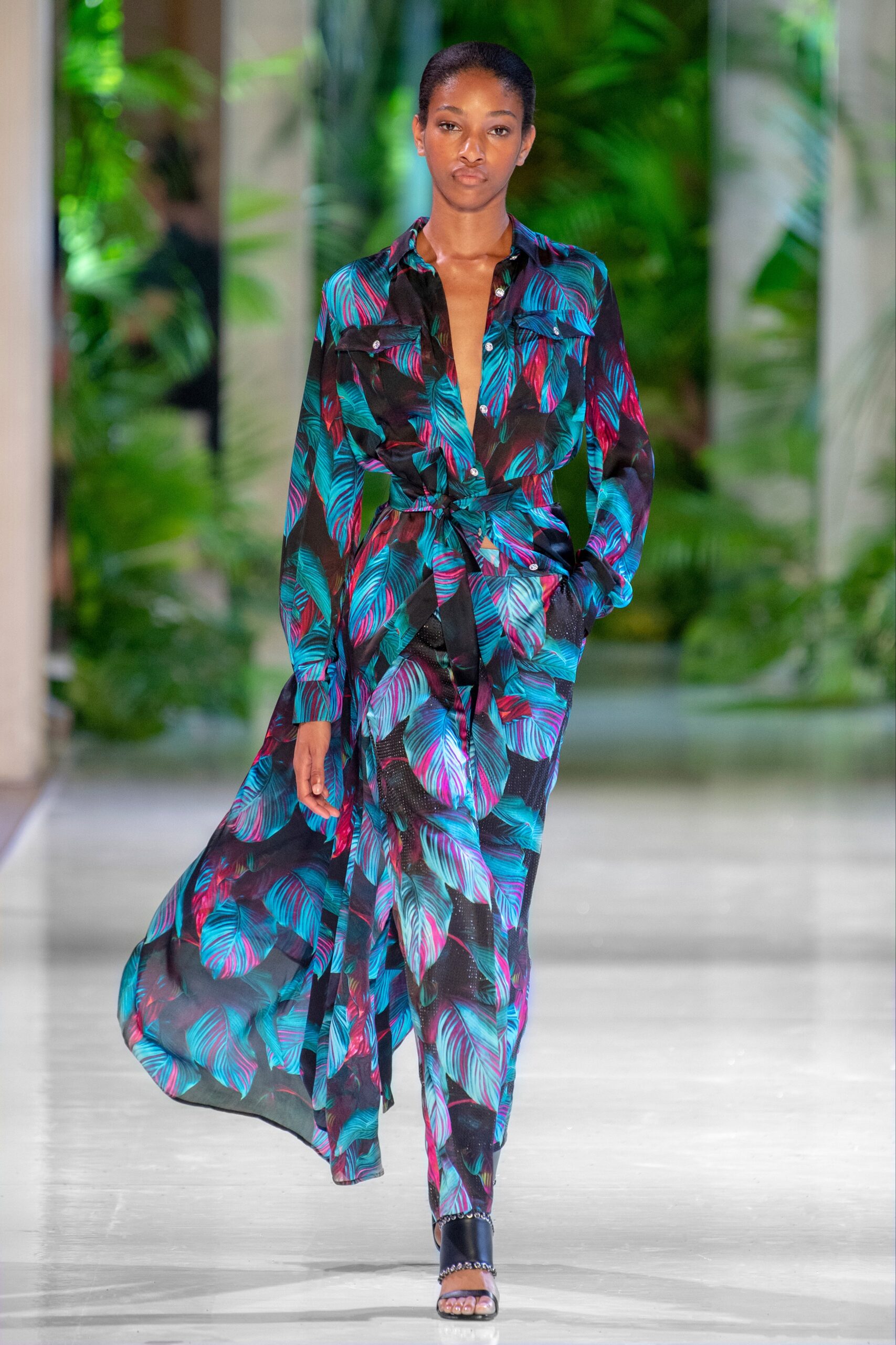 black silk printed maxi dress