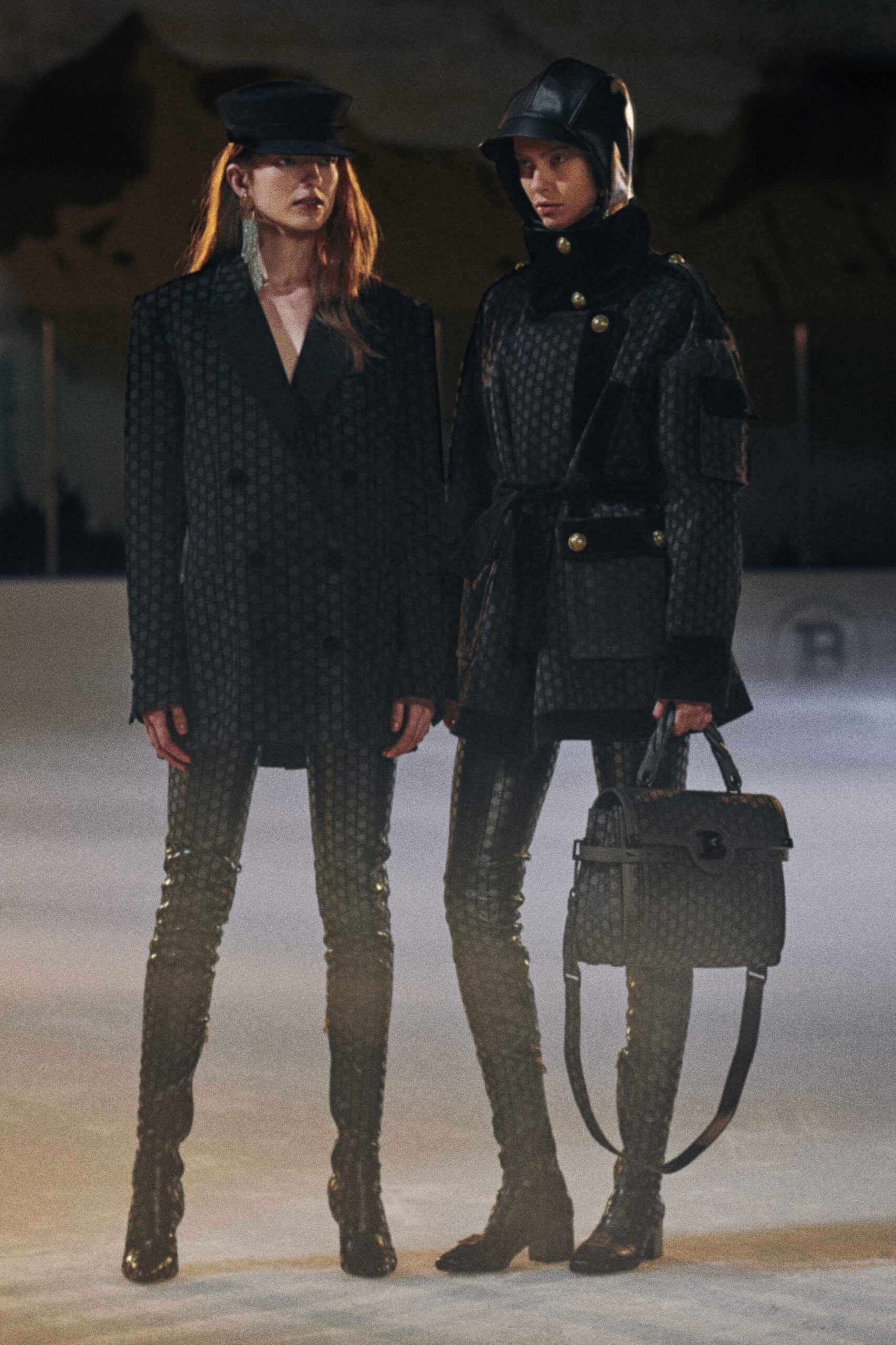 black fitted coat and pants