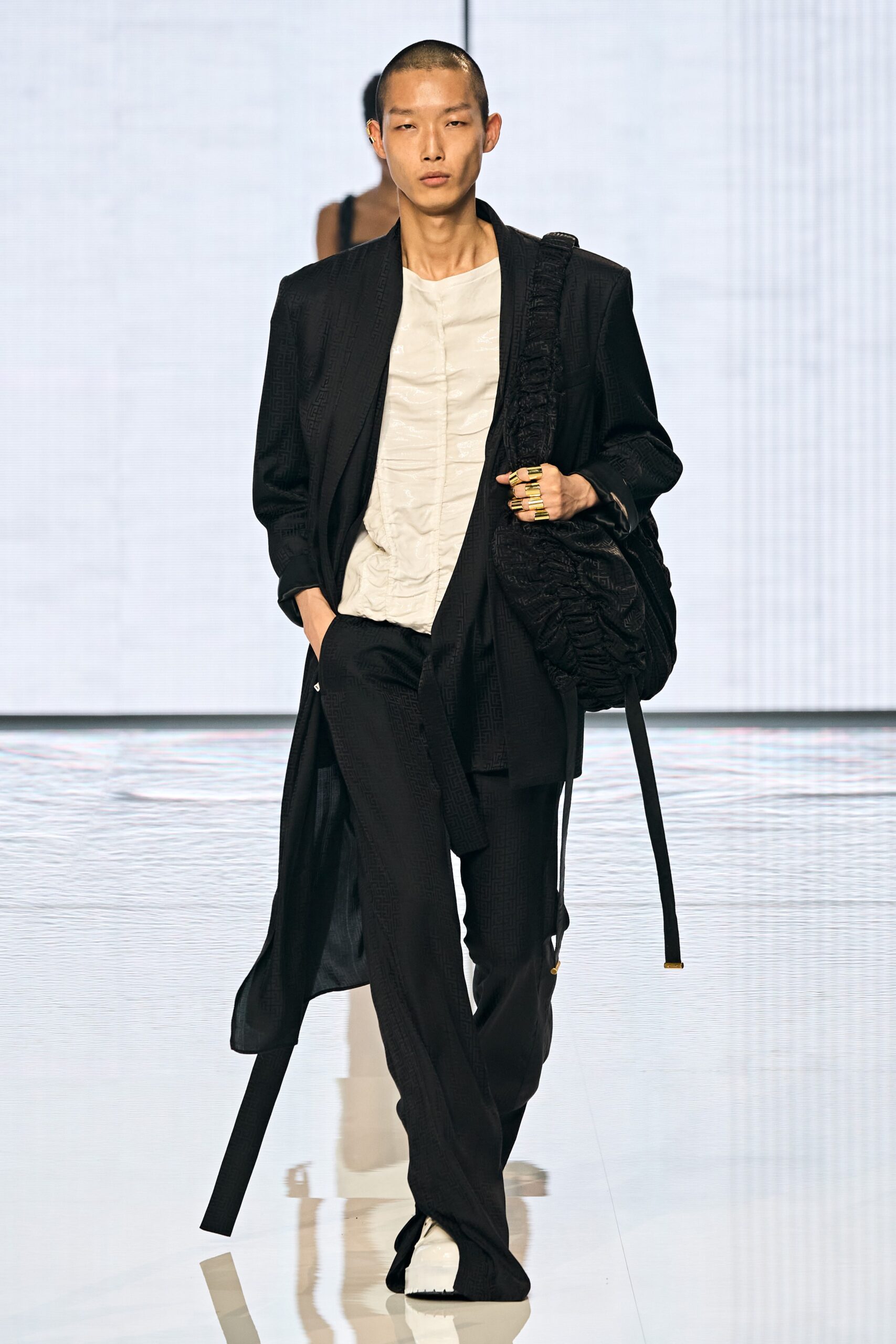 black relaxed jacket with white shirt