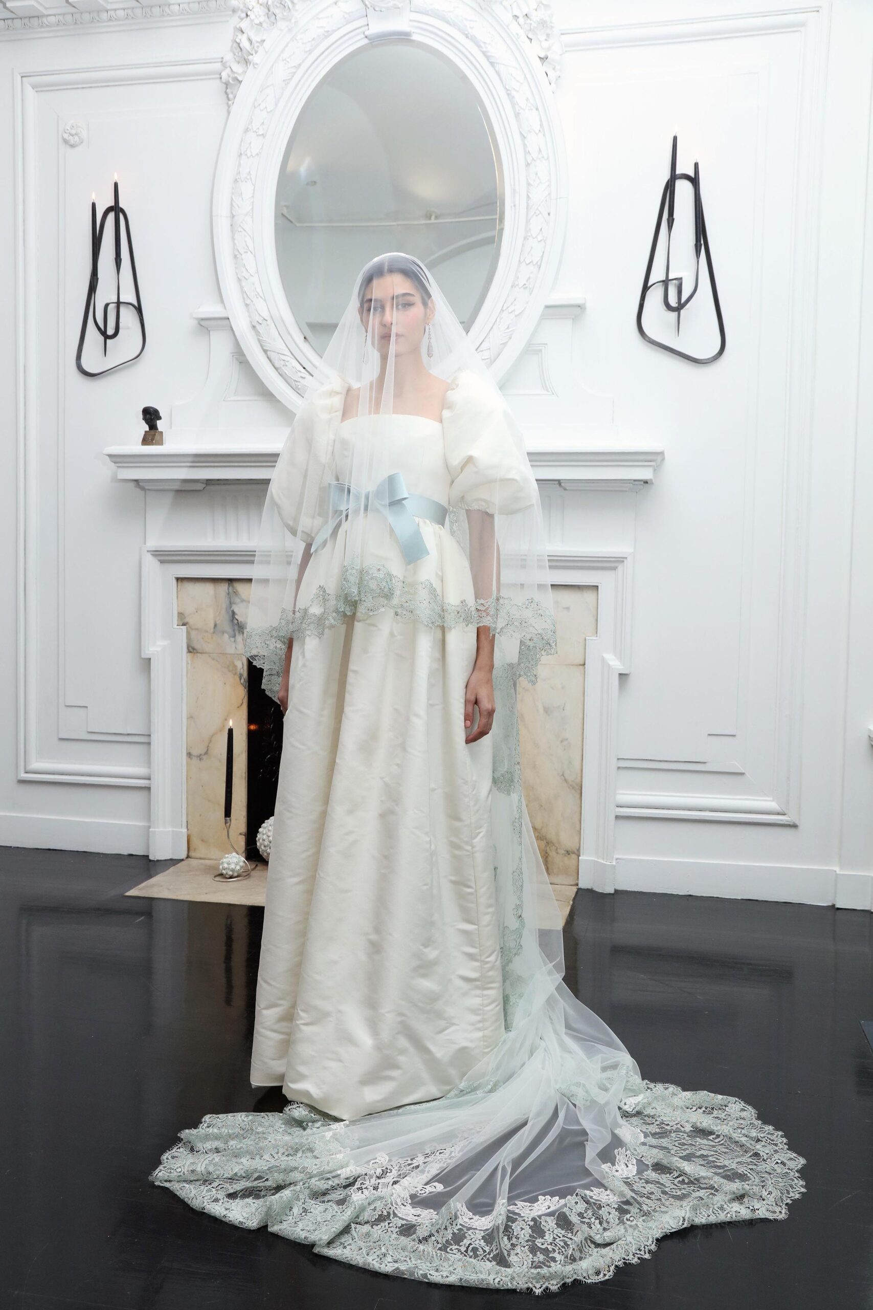 white silk gown with veil