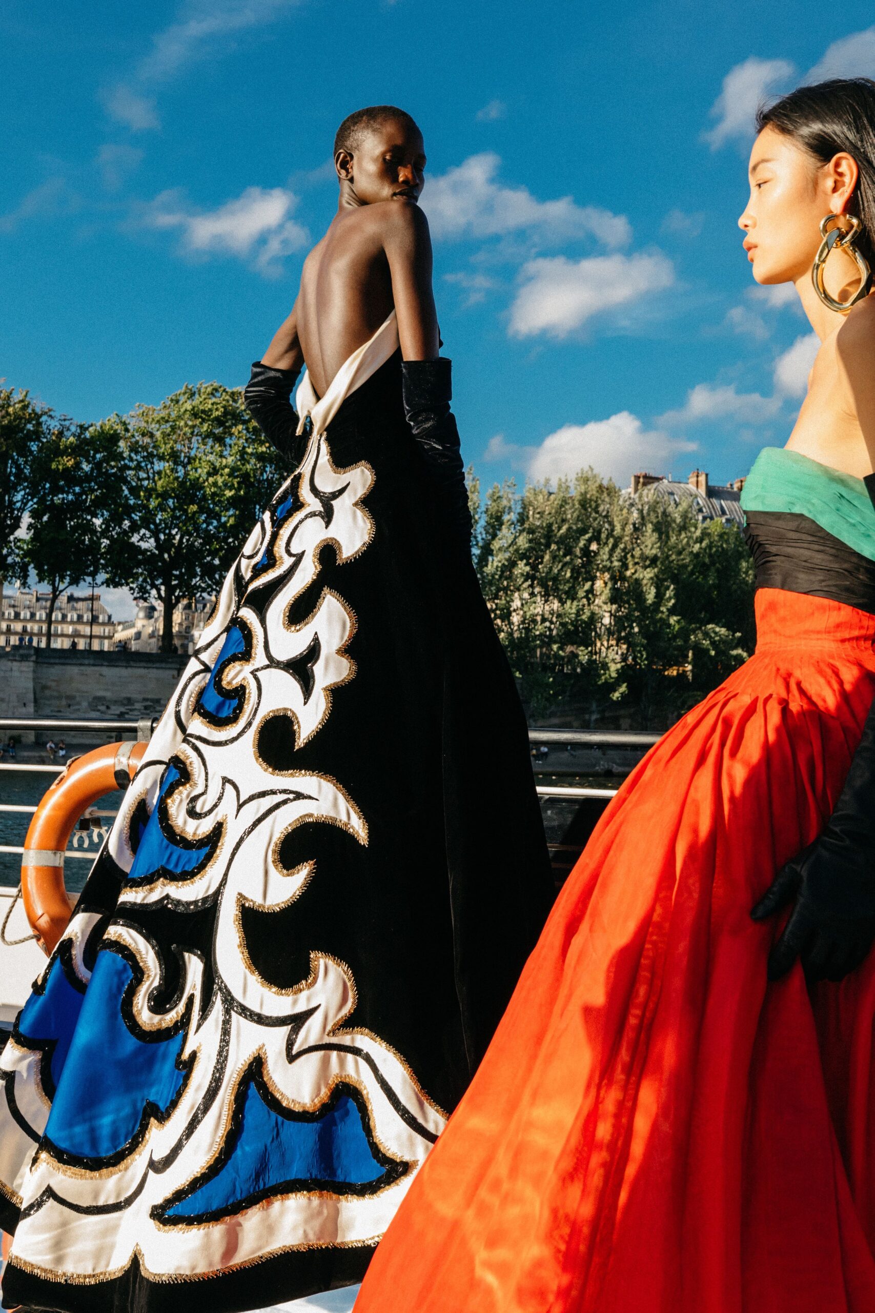 black and red tiered gowns