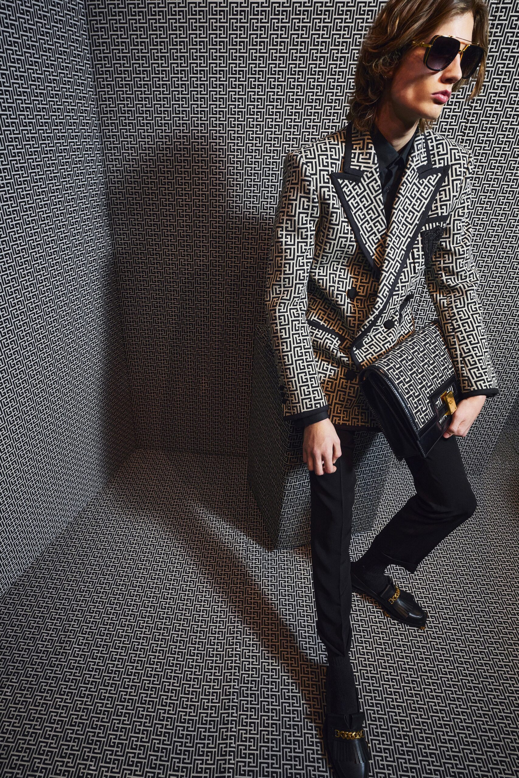 black and white printed blazer