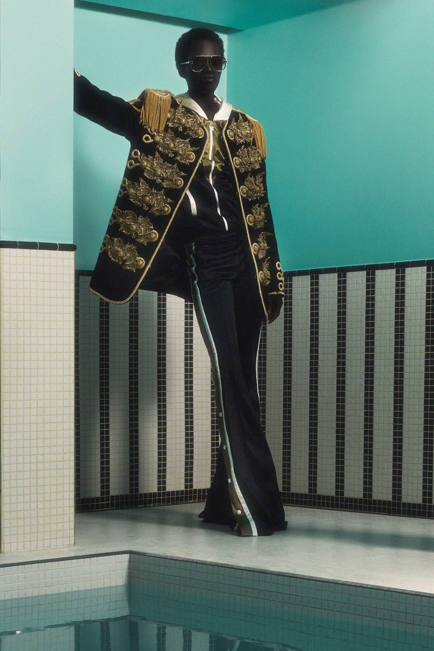 black embroidered jacket with pants