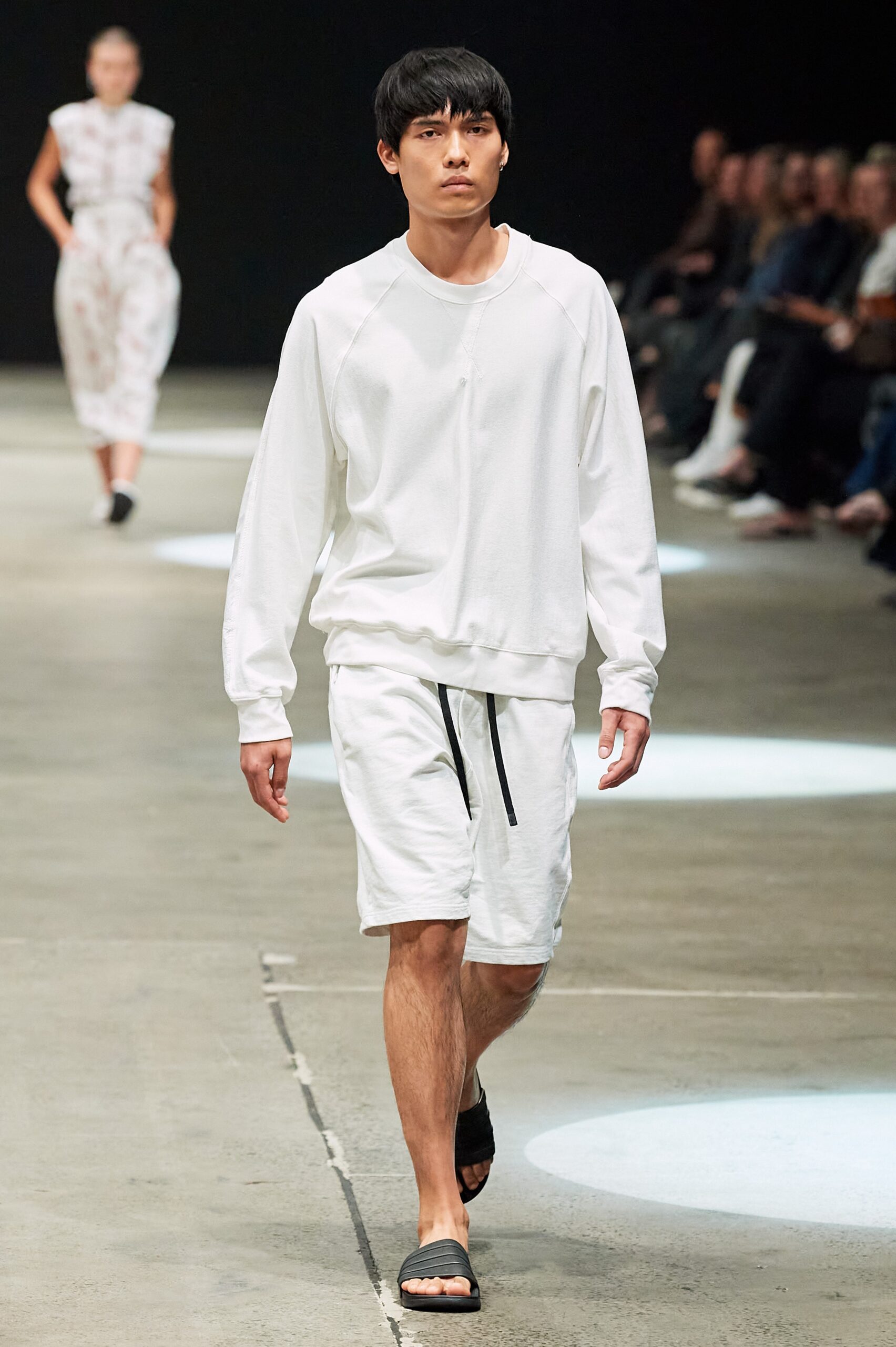 white relaxed hoodie and shorts
