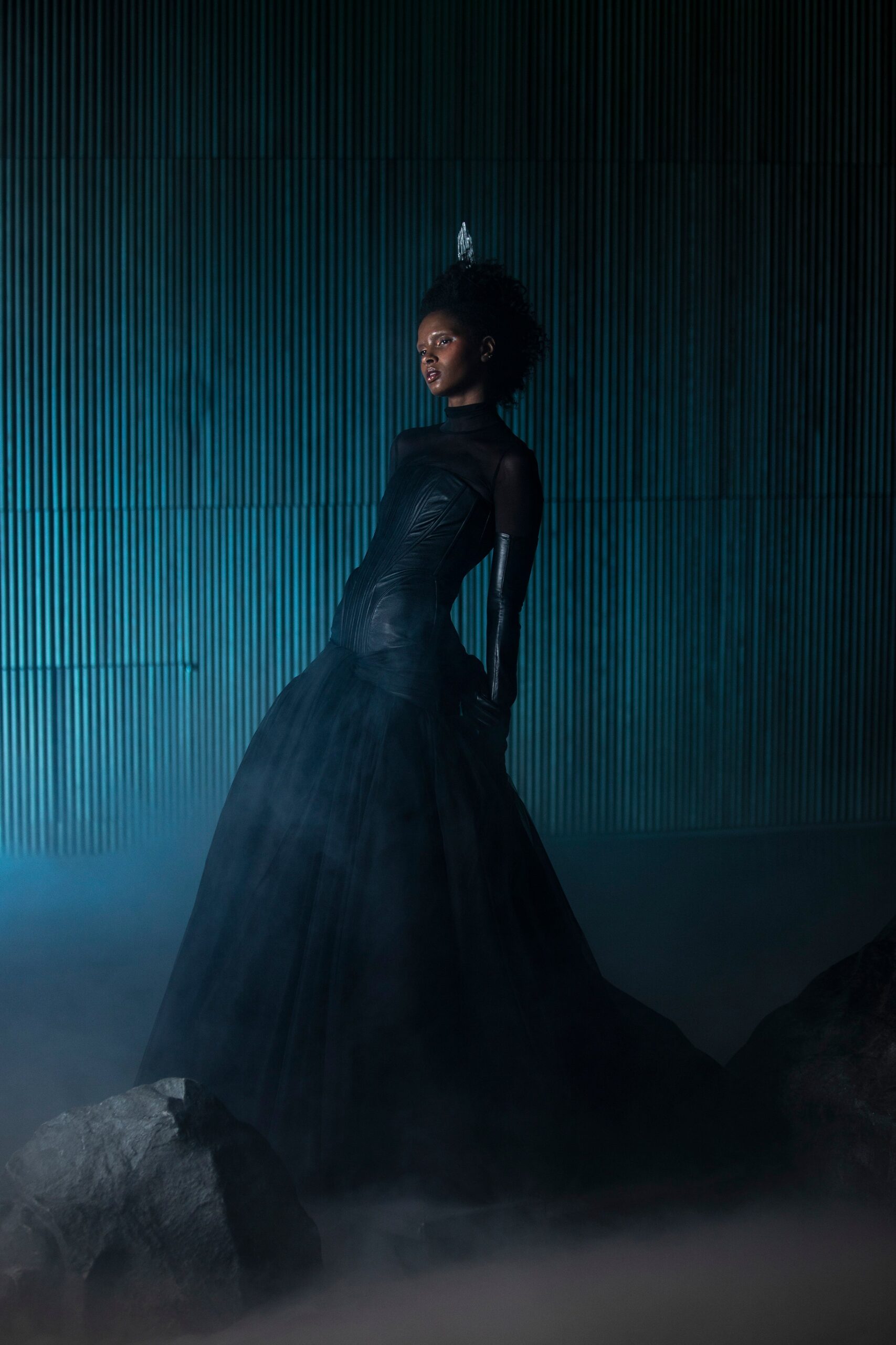 black silk fitted gown