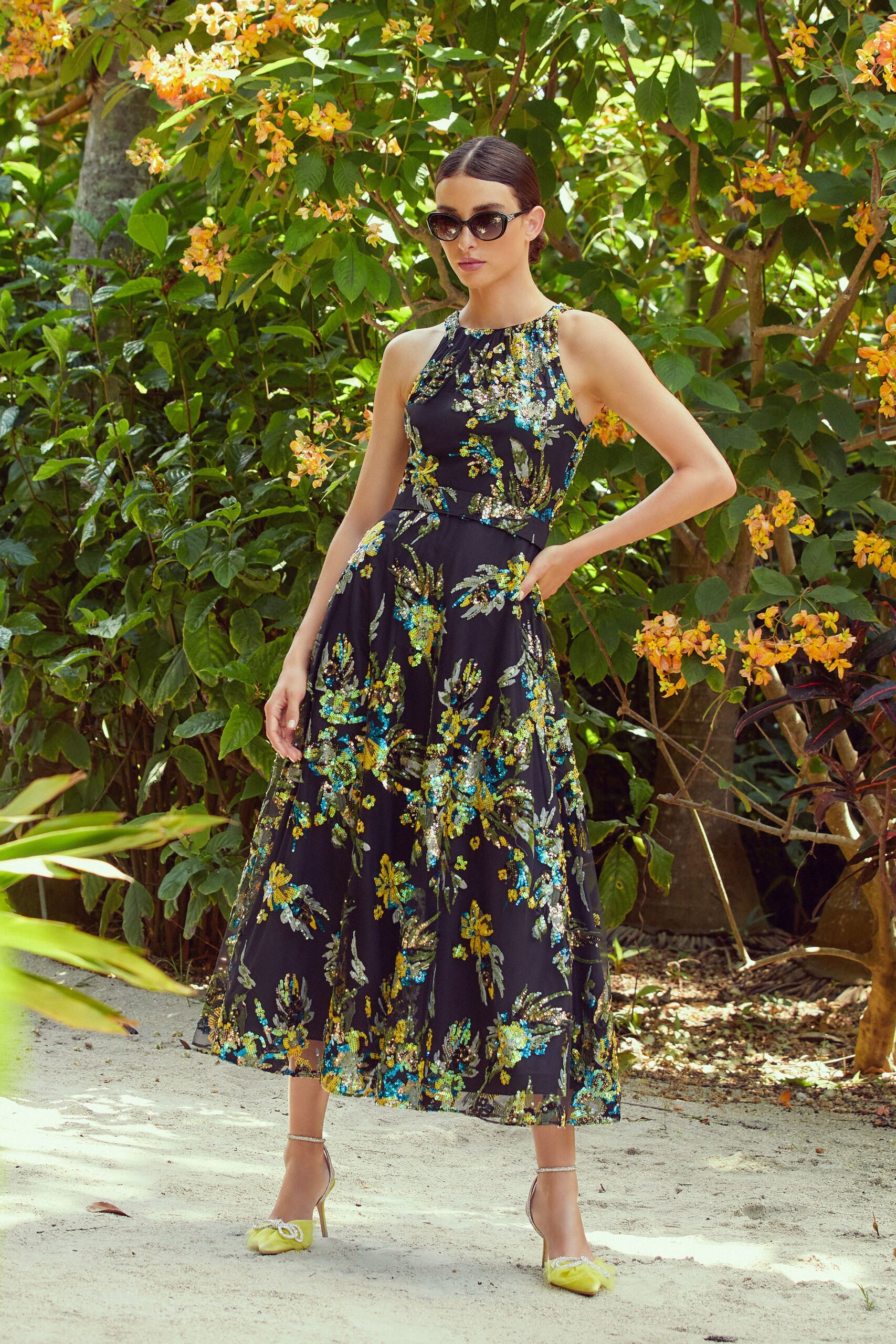 black floral midi dress