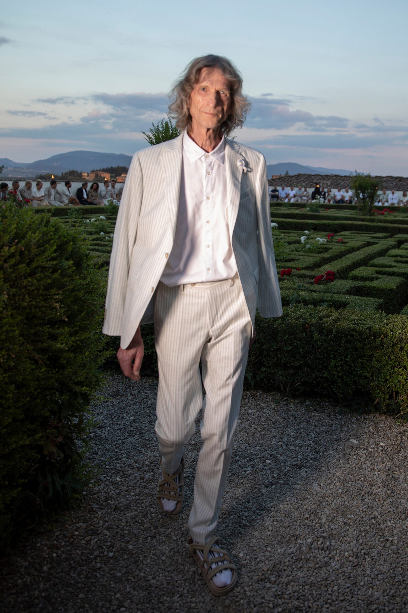white striped tailored suit