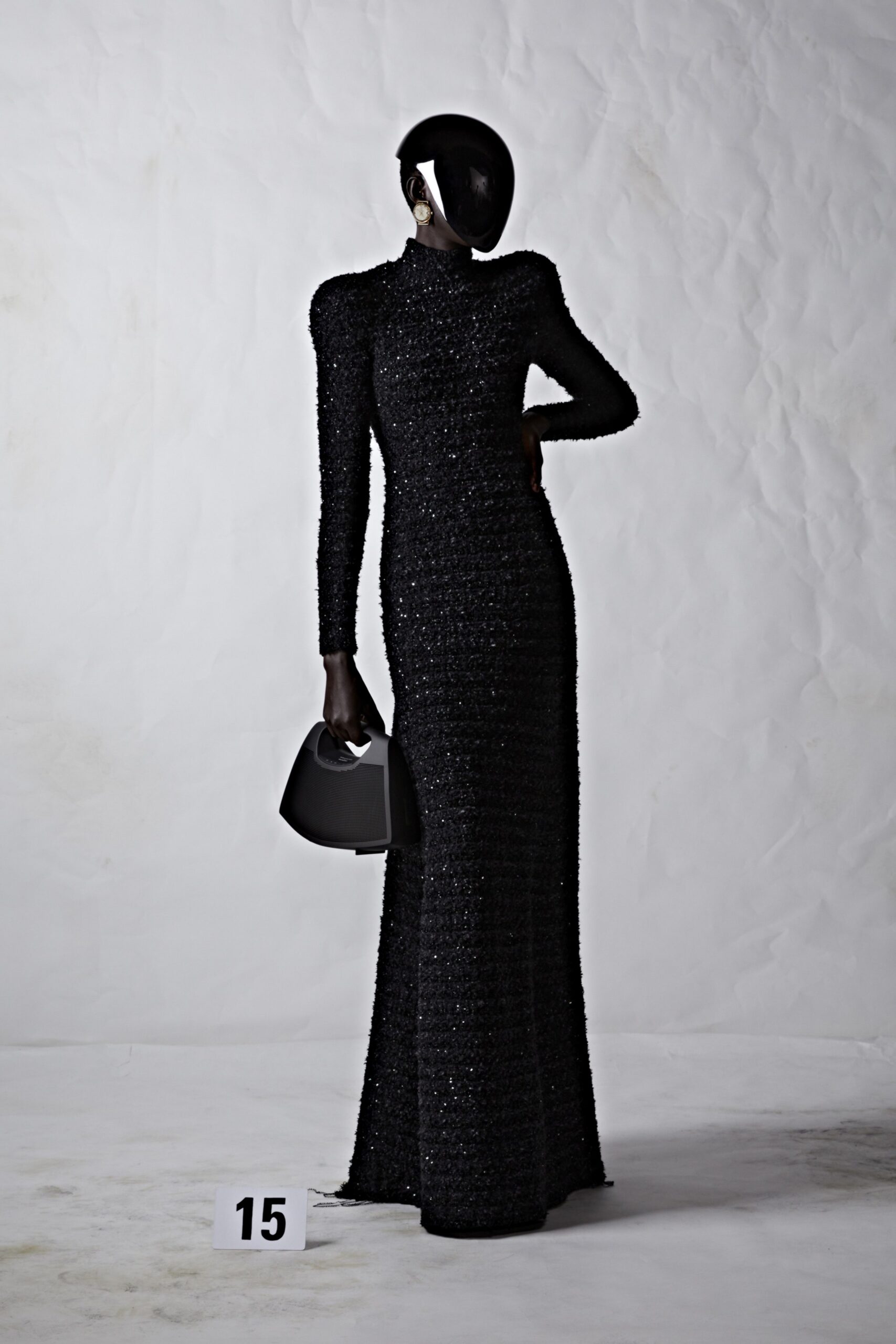 black beaded long-sleeve gown