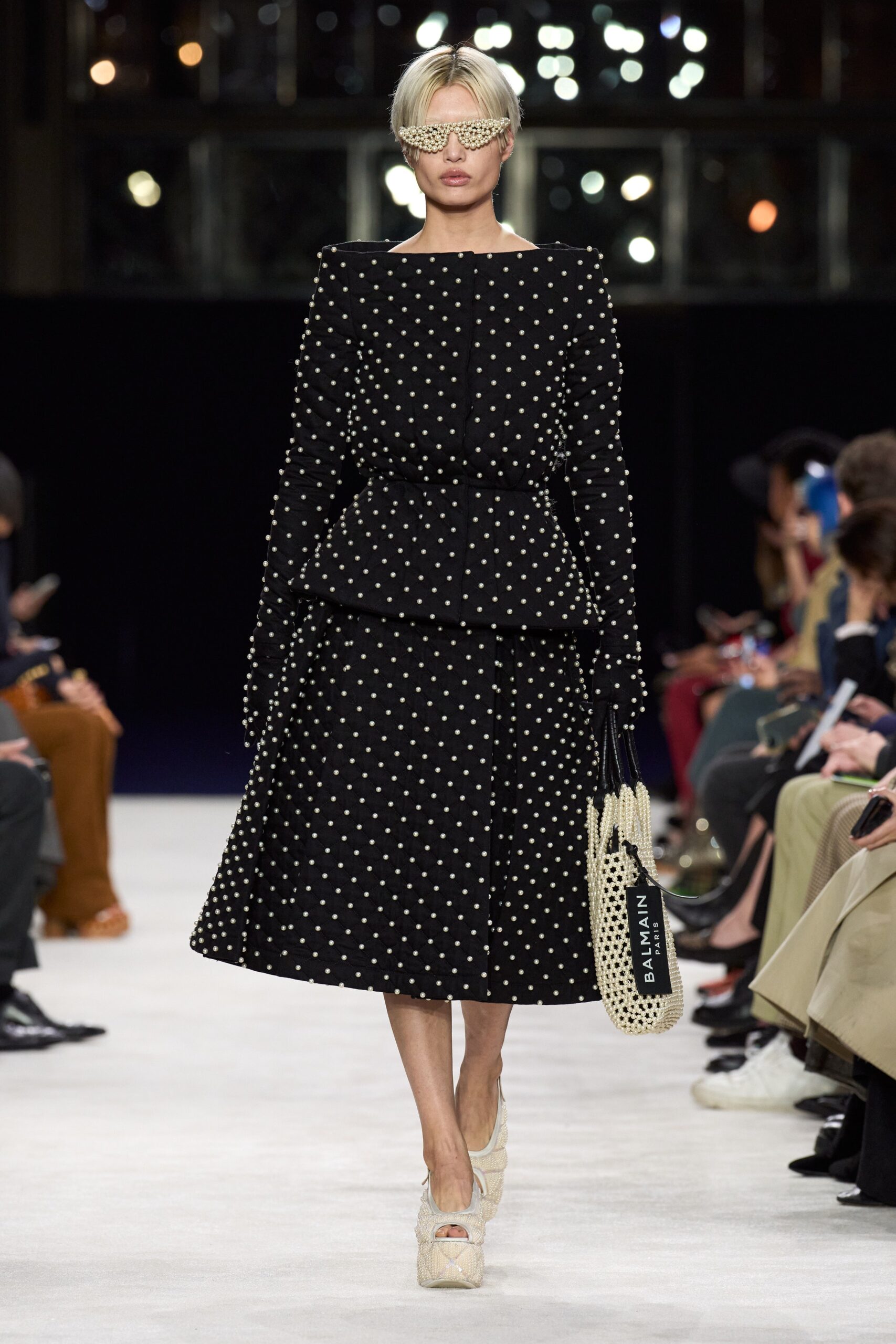 black and white pleated midi dress