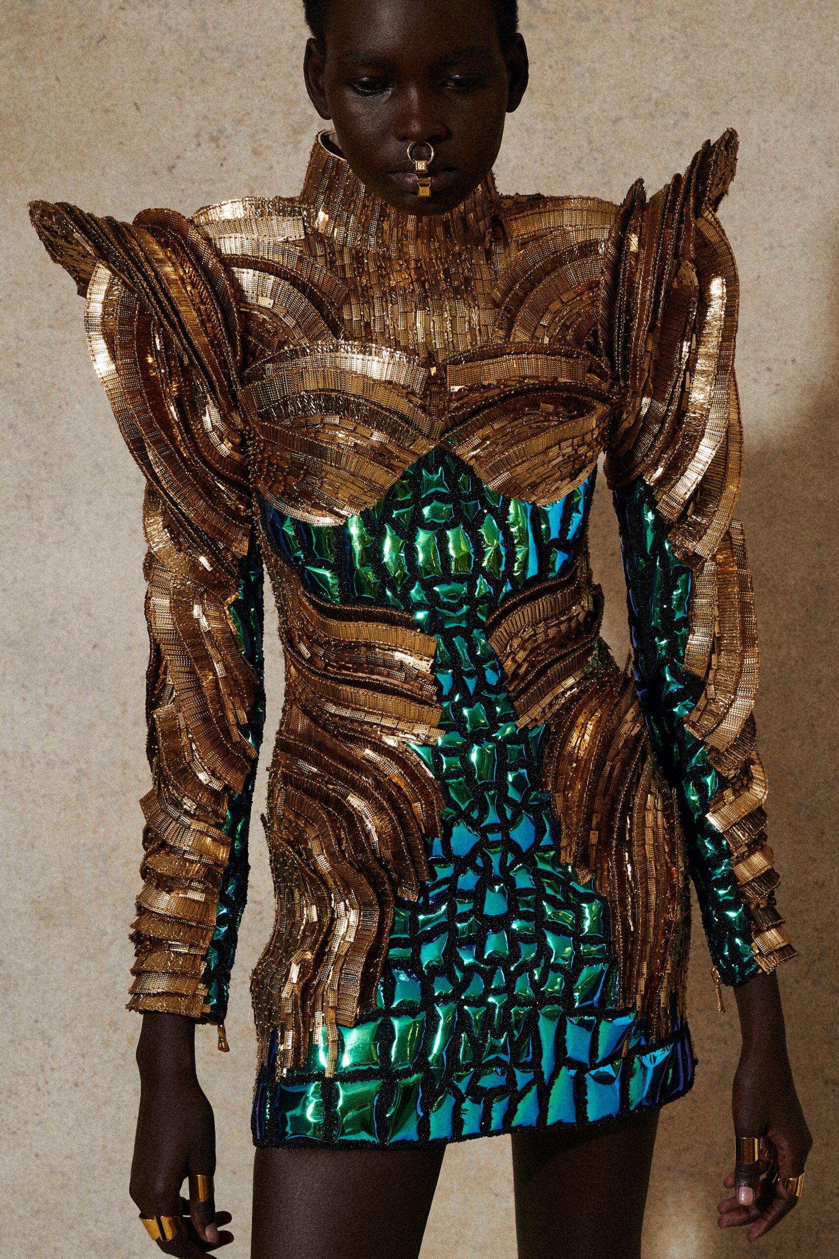 gold metallic fitted mini dress