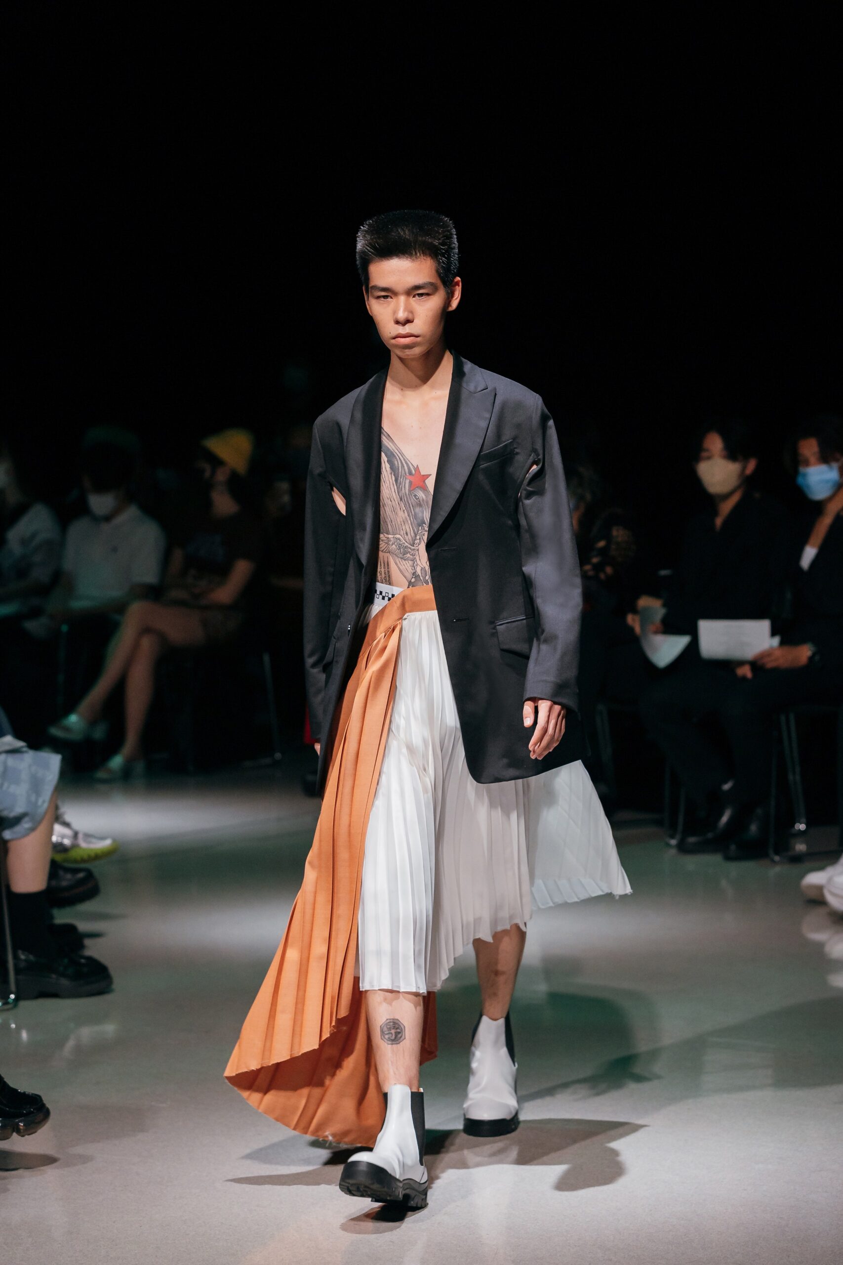 black blazer with asymmetric skirt