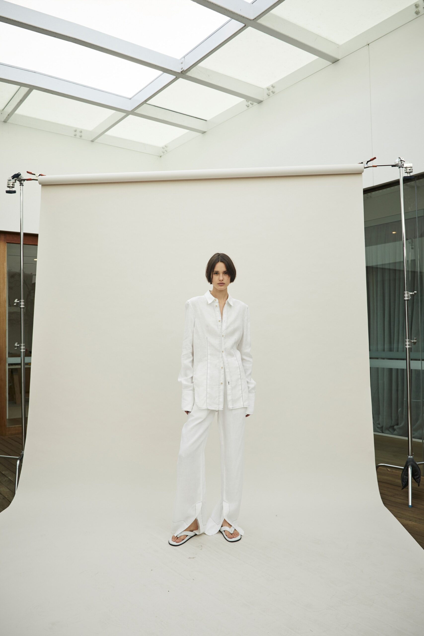 white relaxed shirt and pants