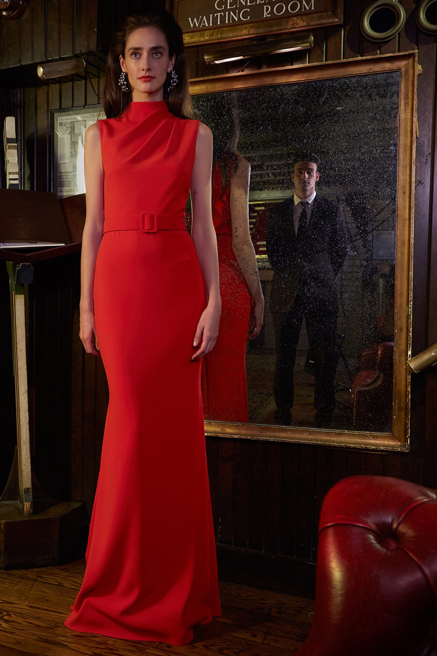 red fitted sleeveless gown