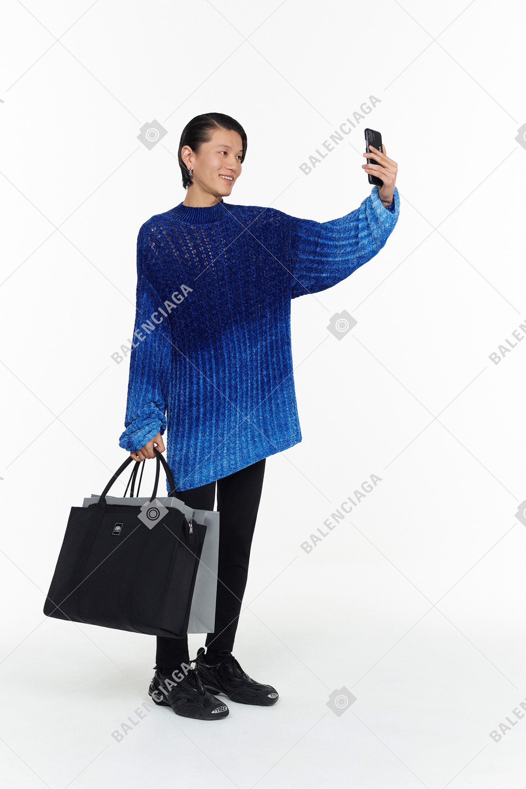 blue oversized knit sweater