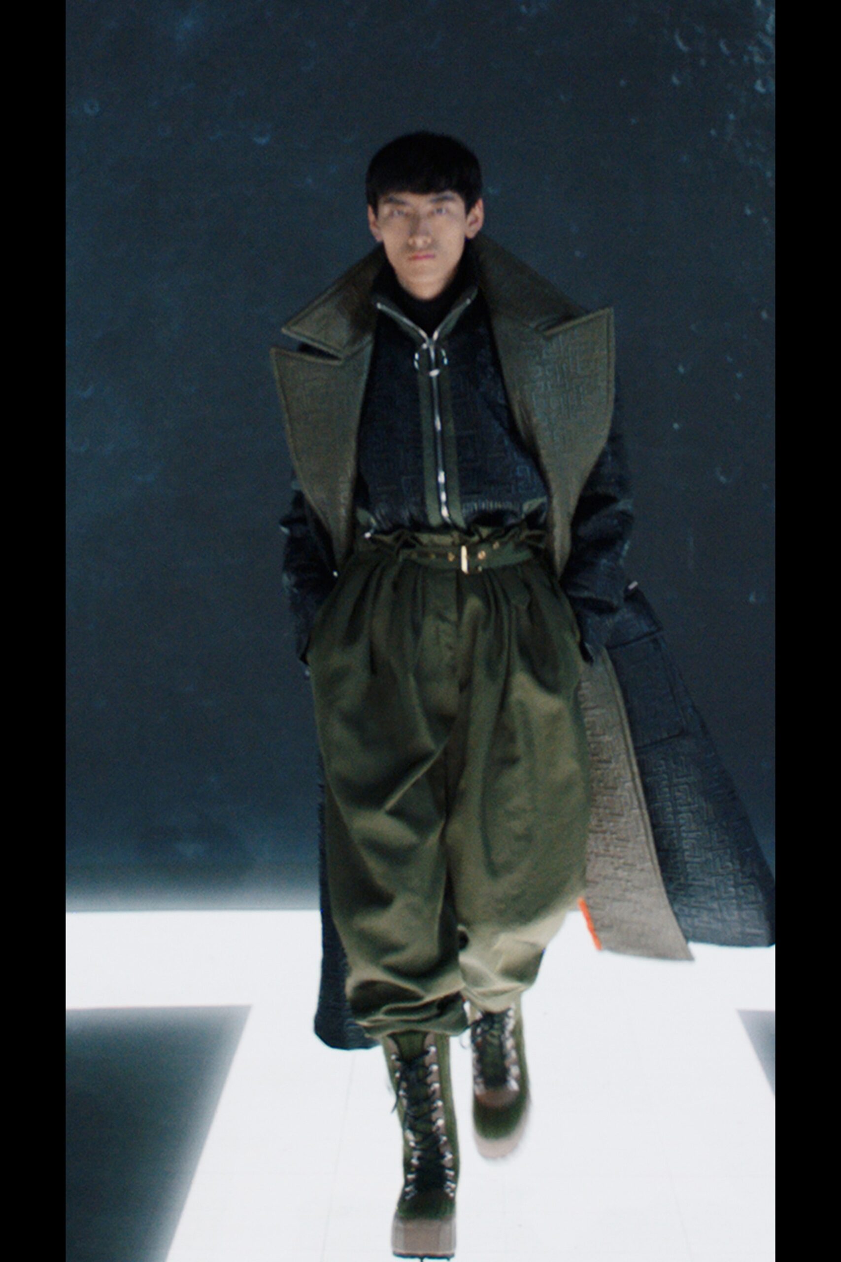gray wool coat with black shirt