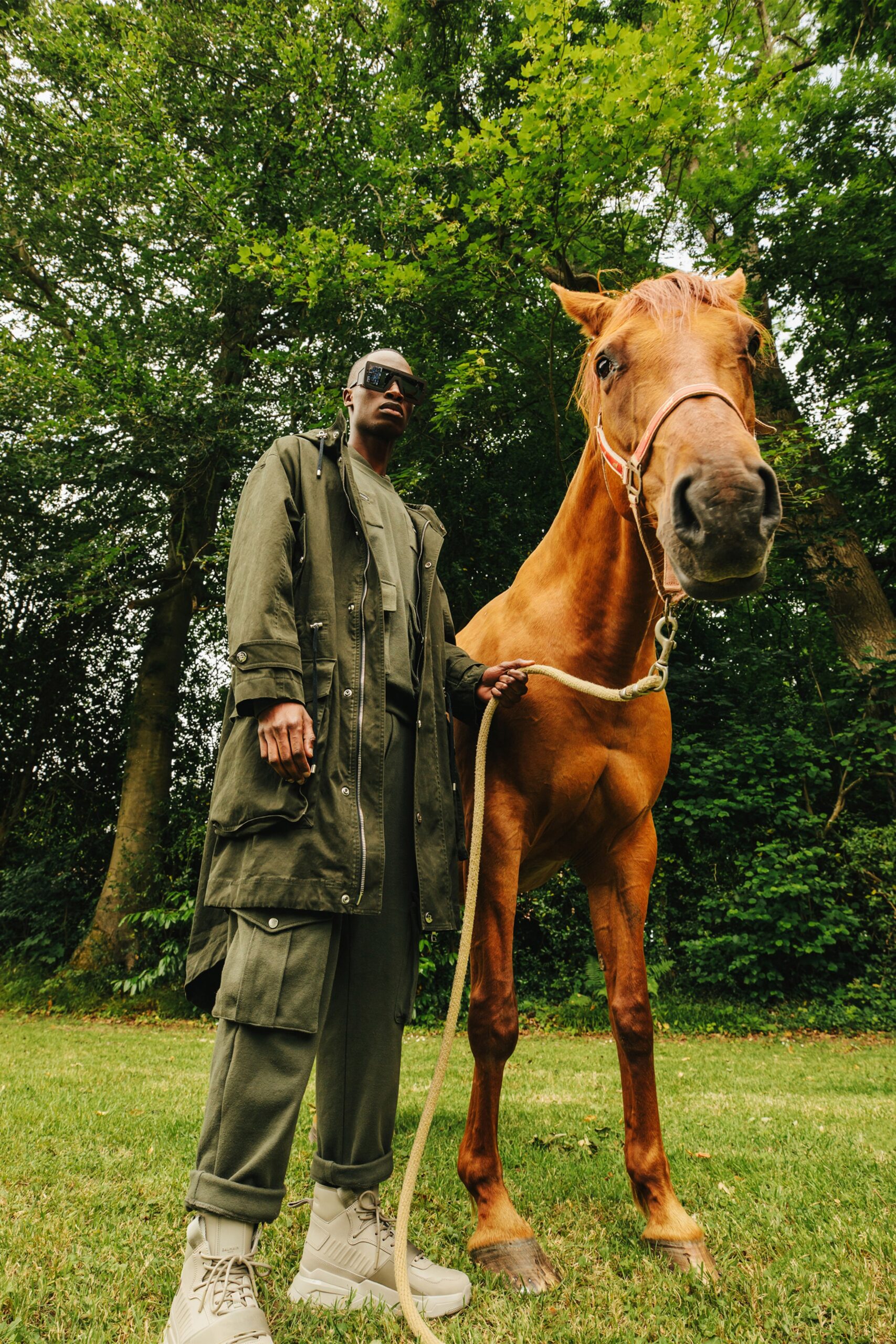 green relaxed jacket with gray top