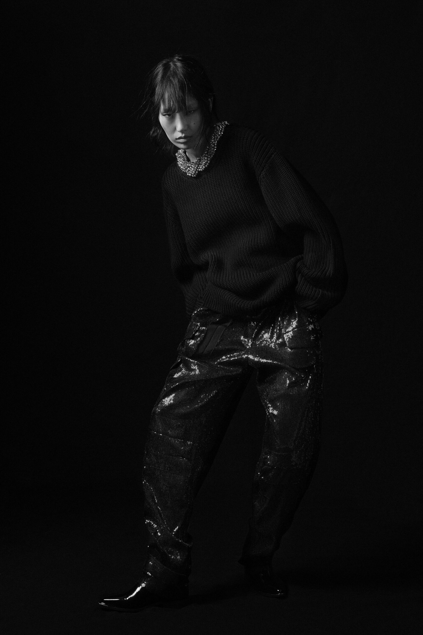 black vinyl relaxed wide-leg shiny pants