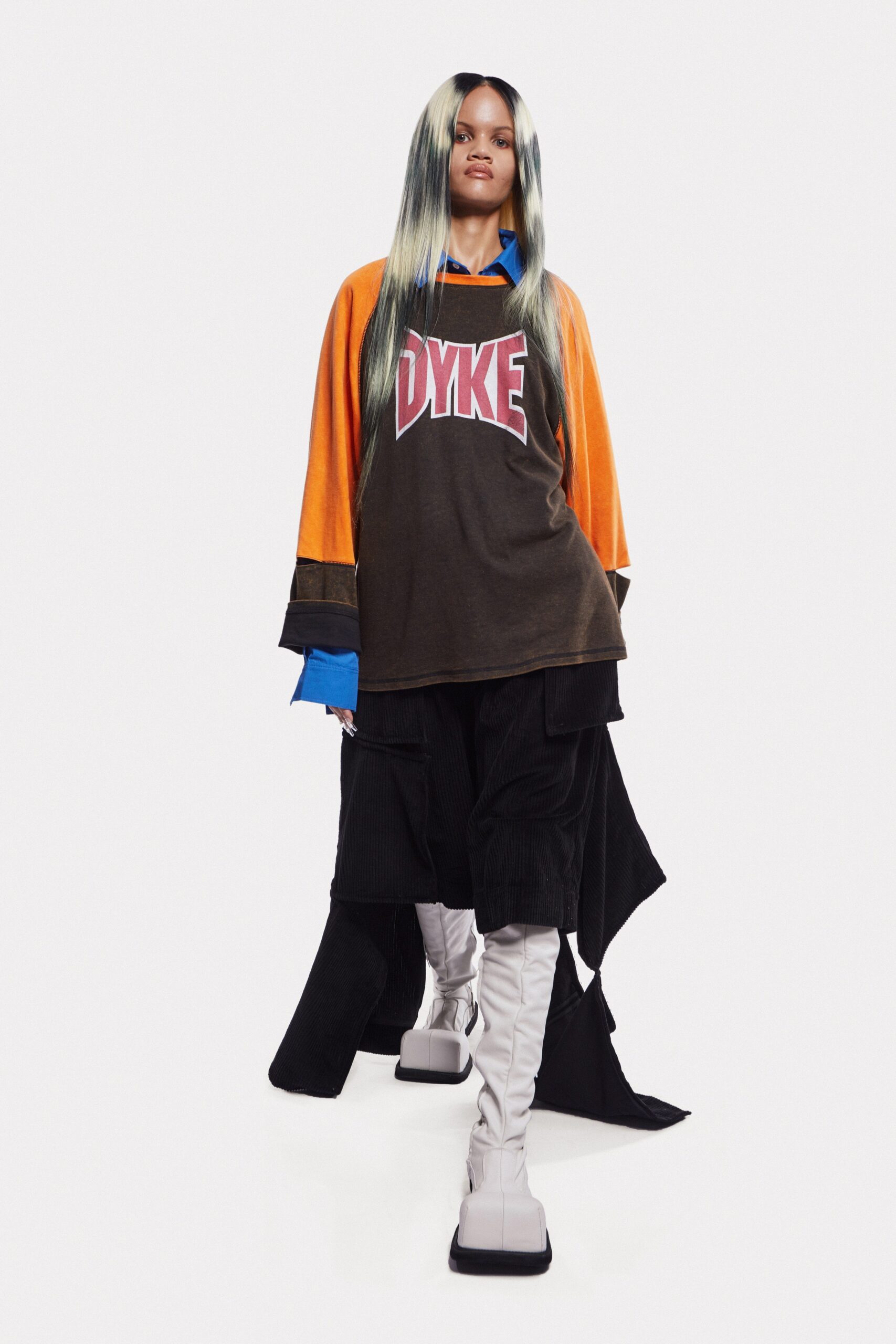 relaxed multi-colored top with layered pants