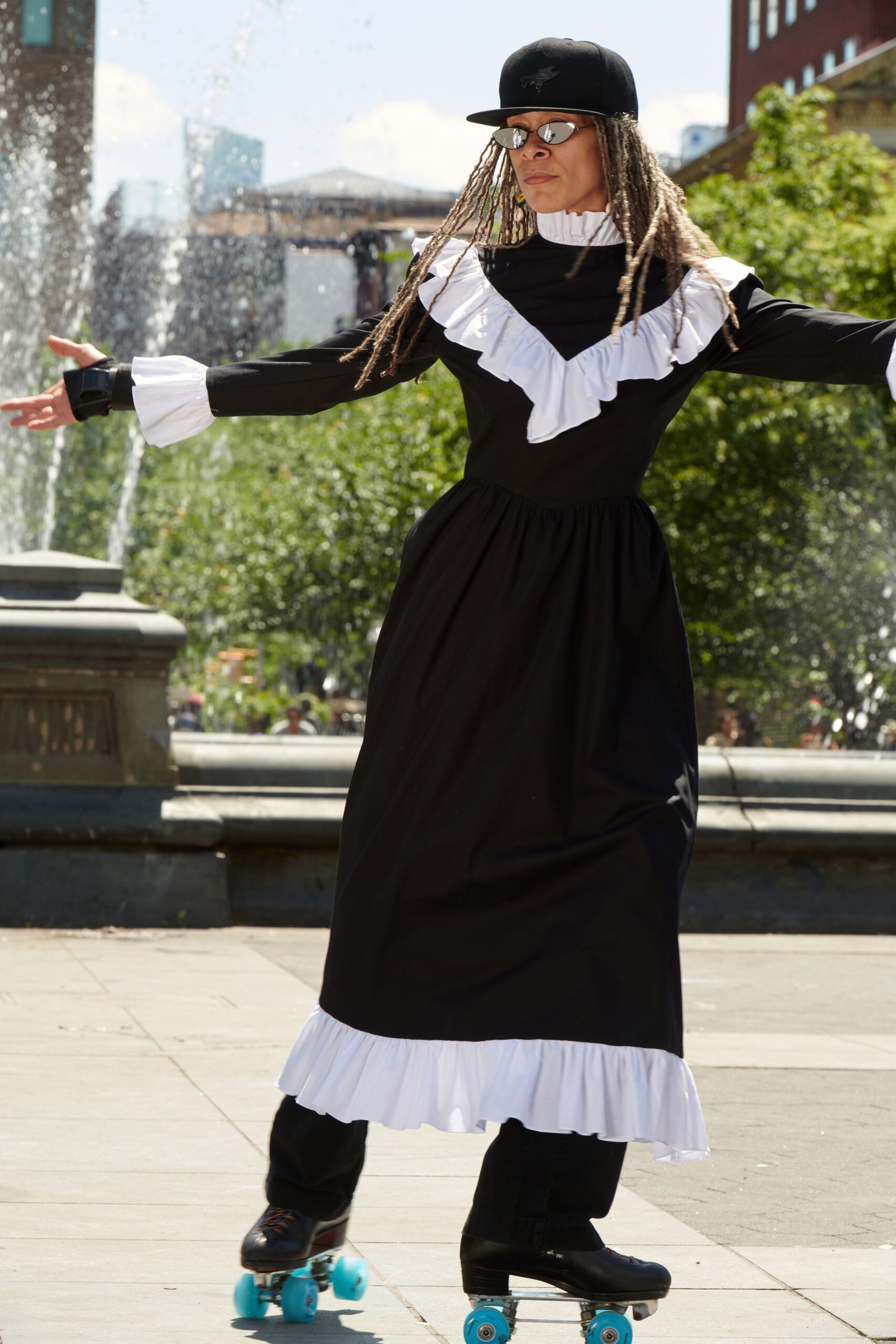 black and white ruffled dress