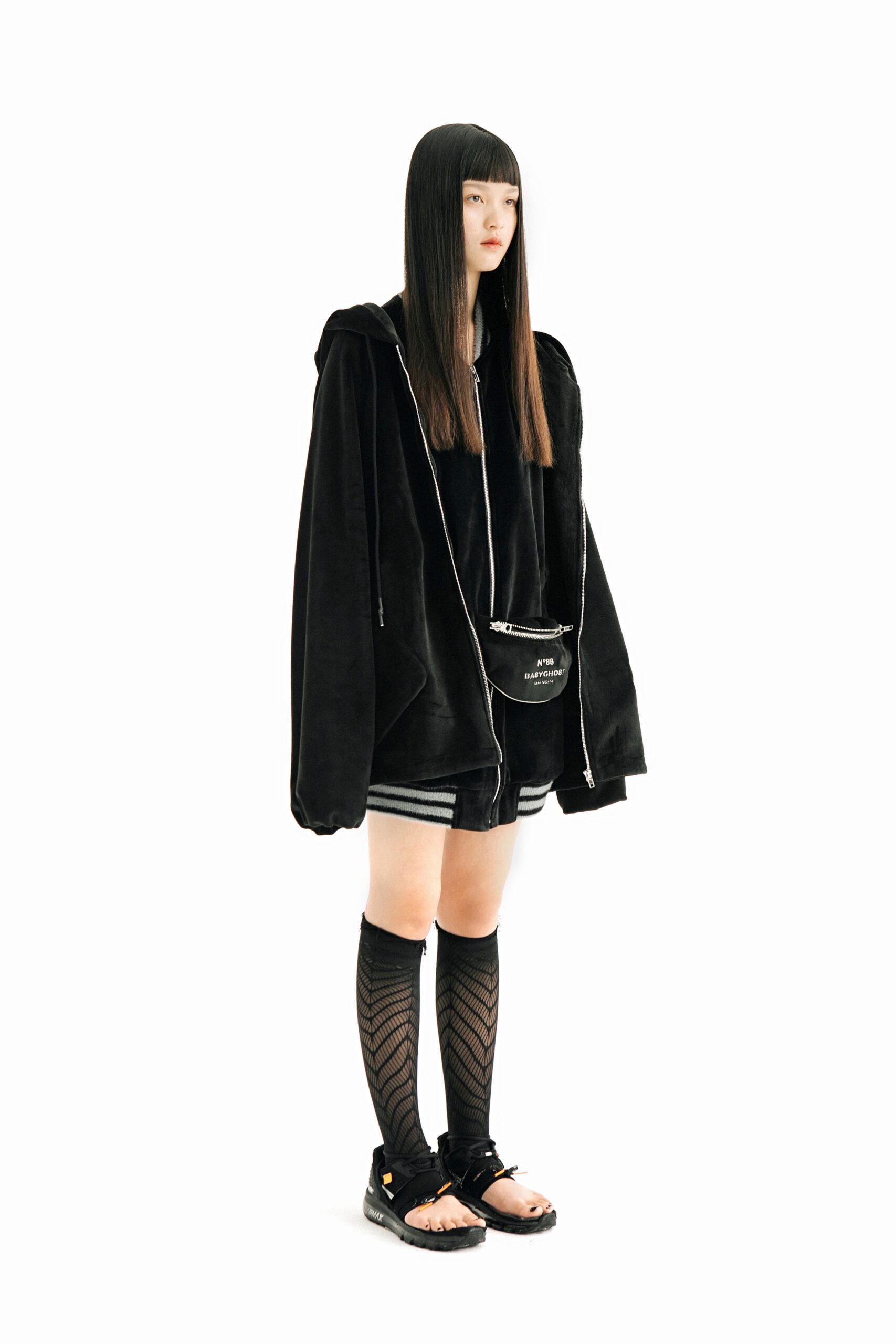 oversized black velvet hoodie