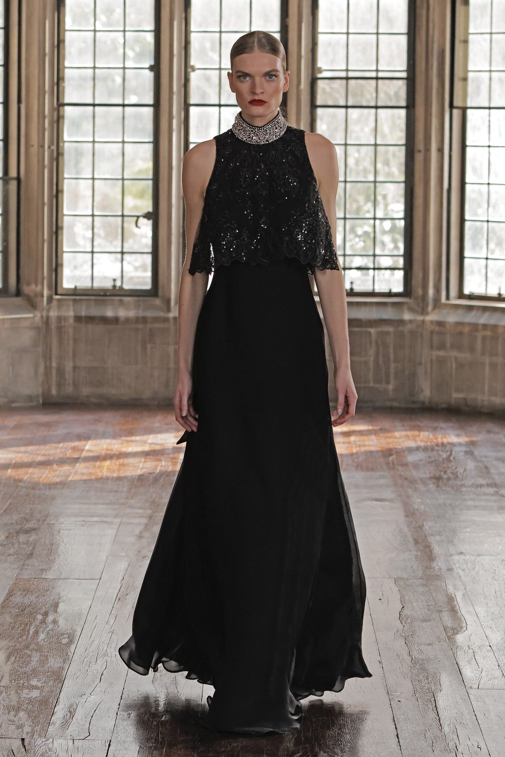 black silk sequin gown