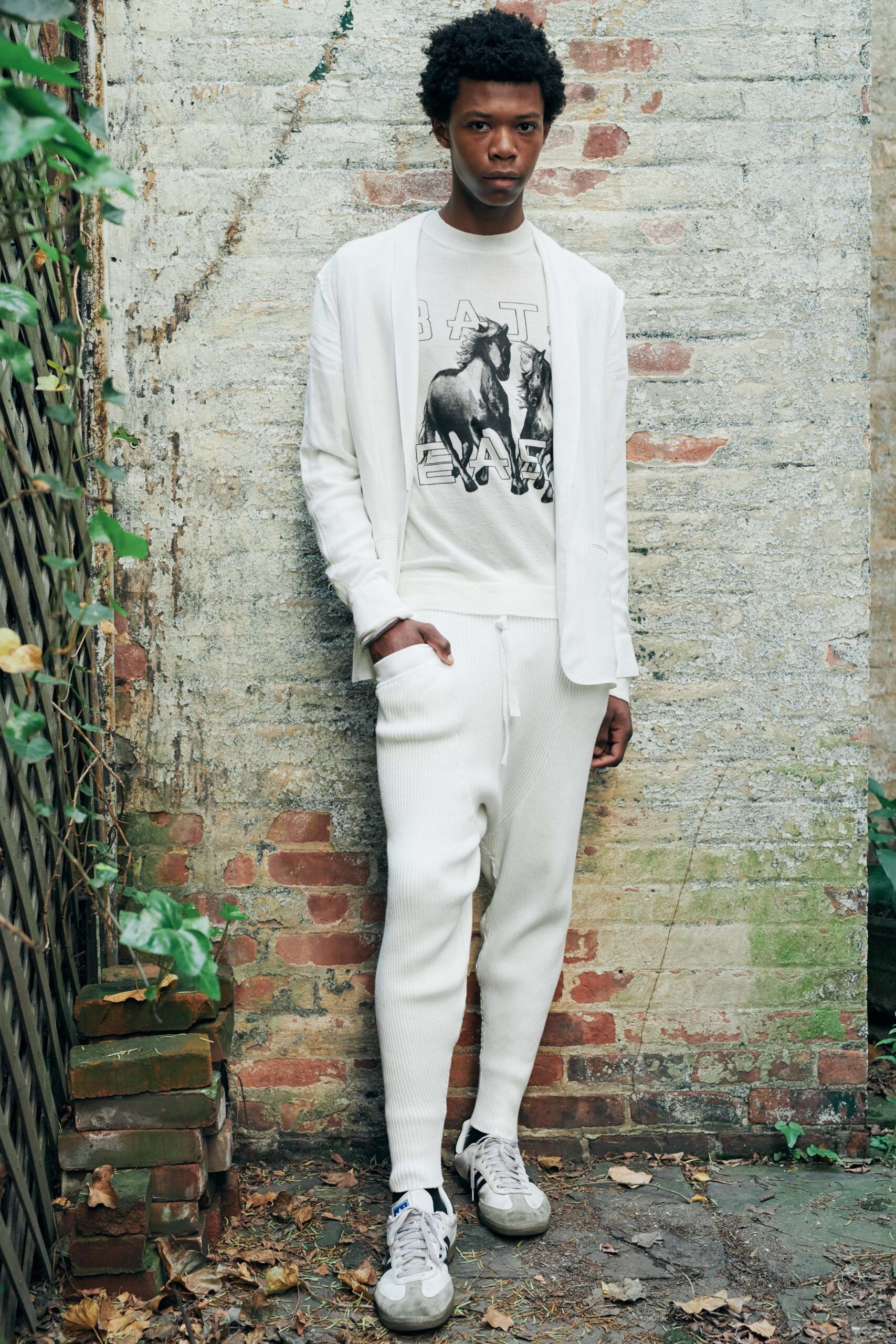 white relaxed blazer and pants