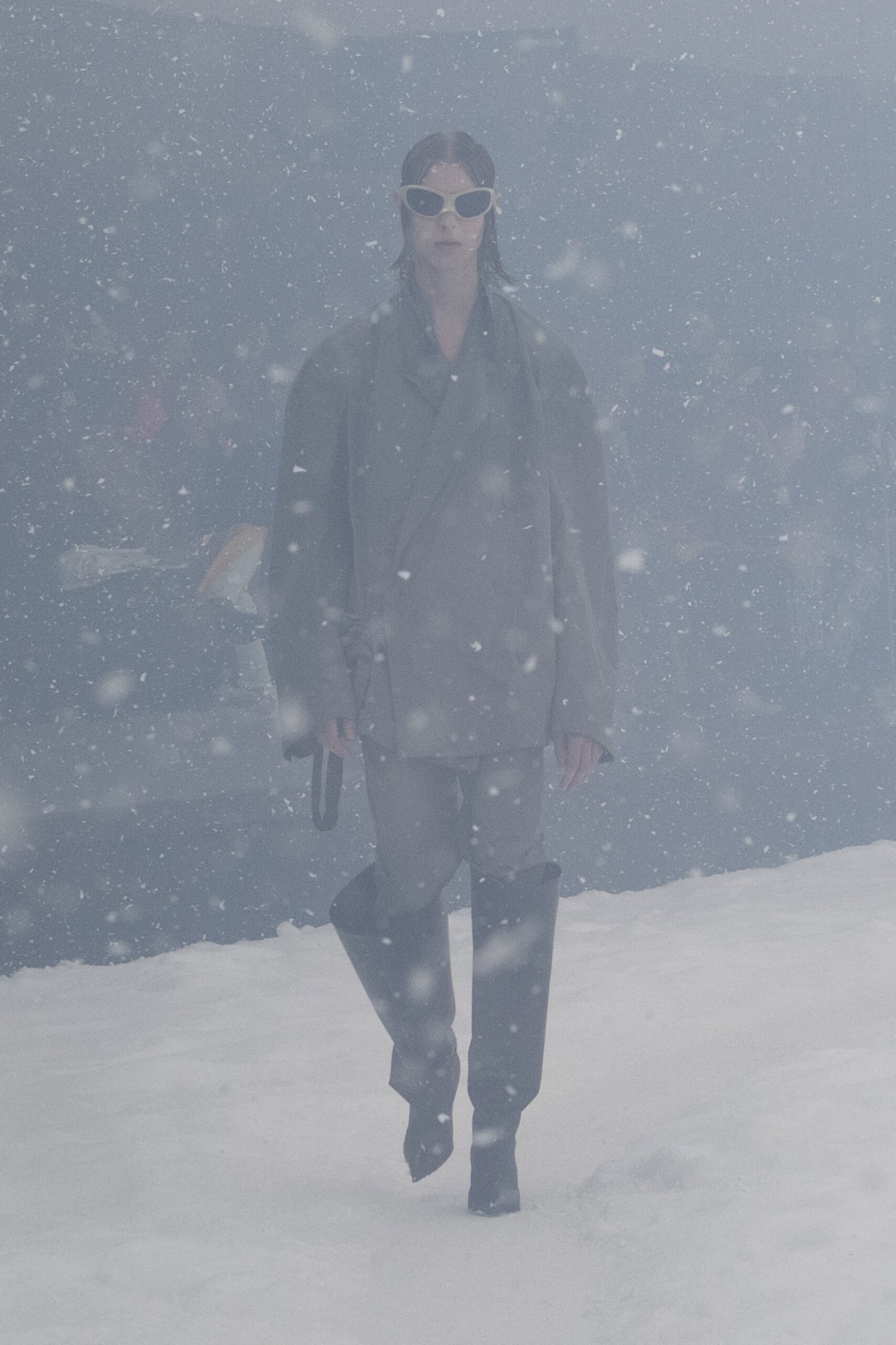 gray oversized jacket with relaxed pants