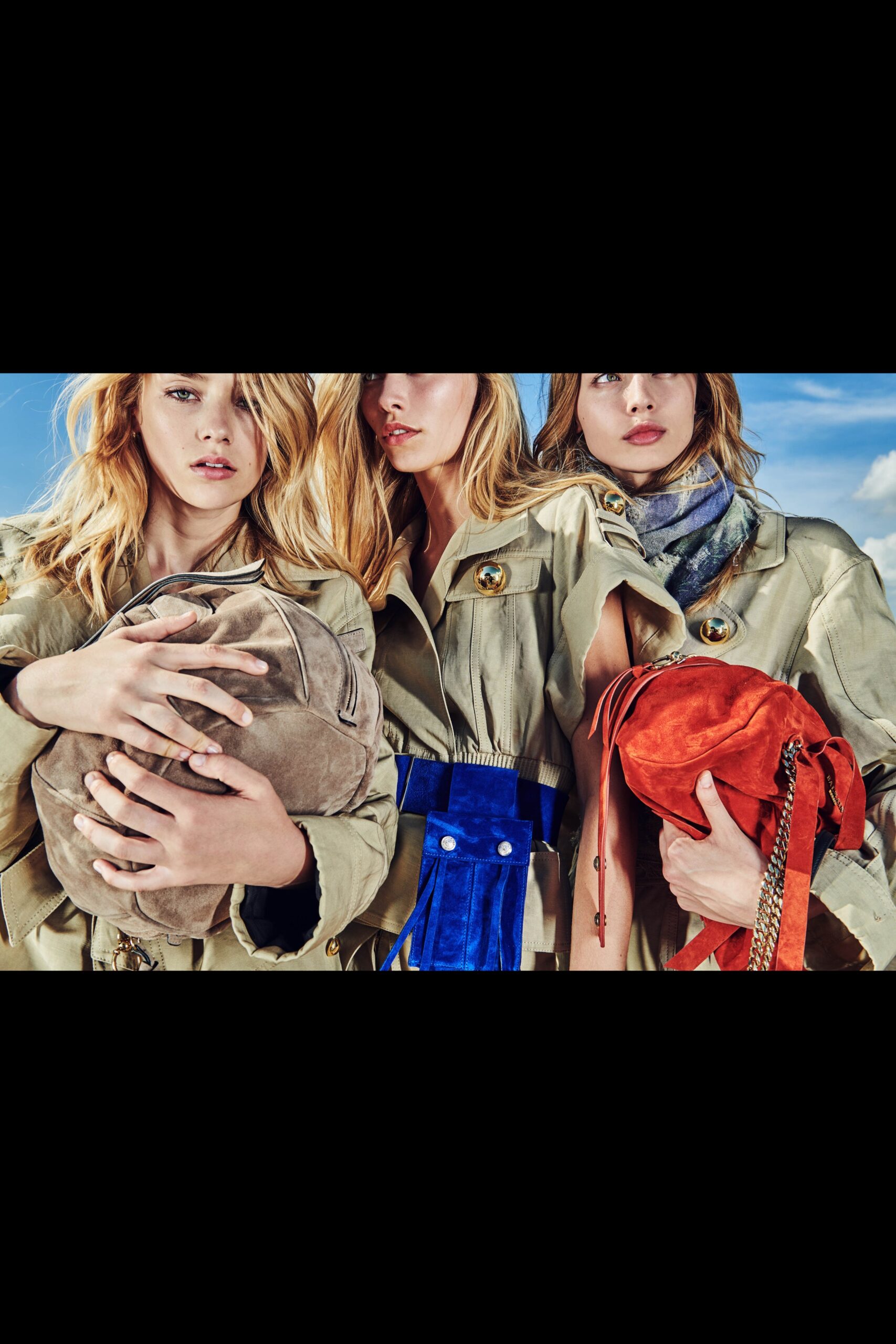 beige relaxed trench coat with bags