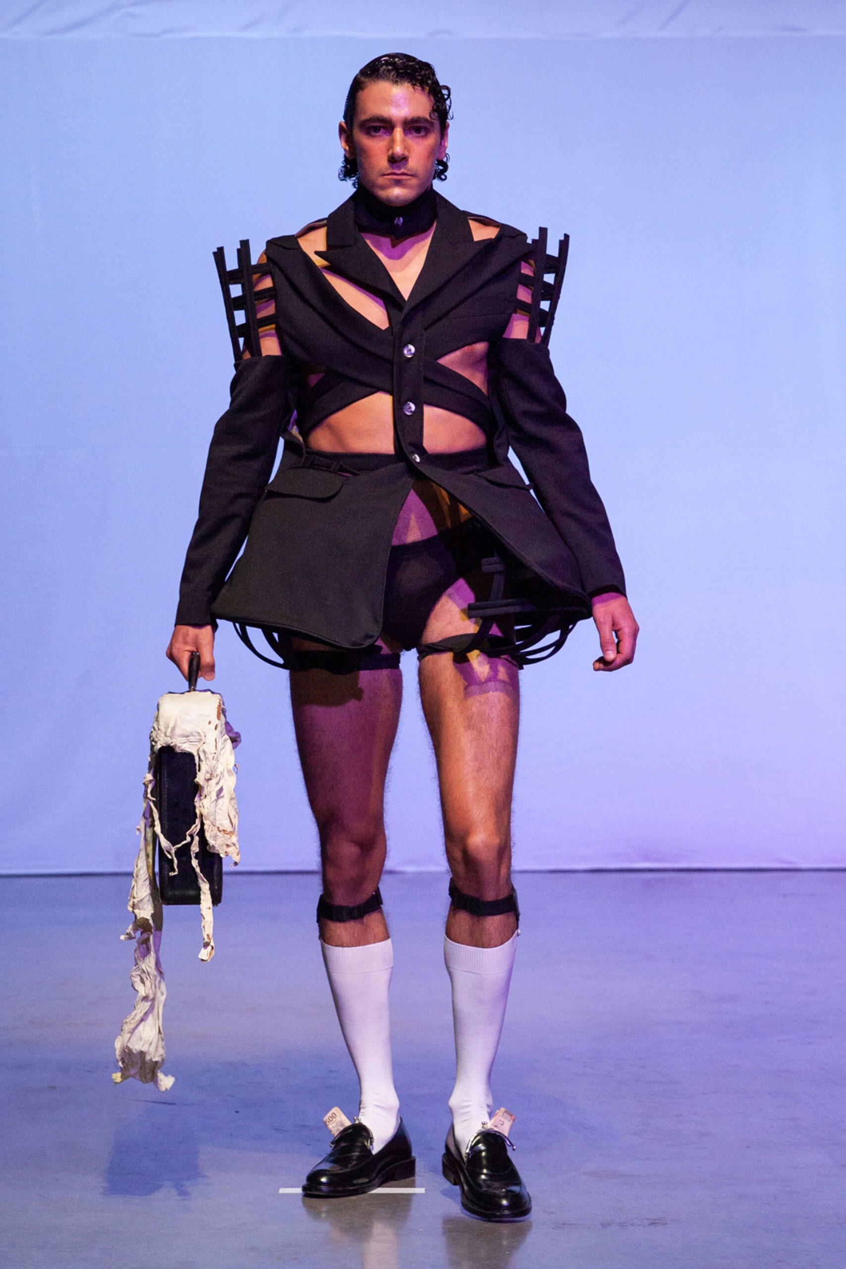 black fitted blazer and shorts