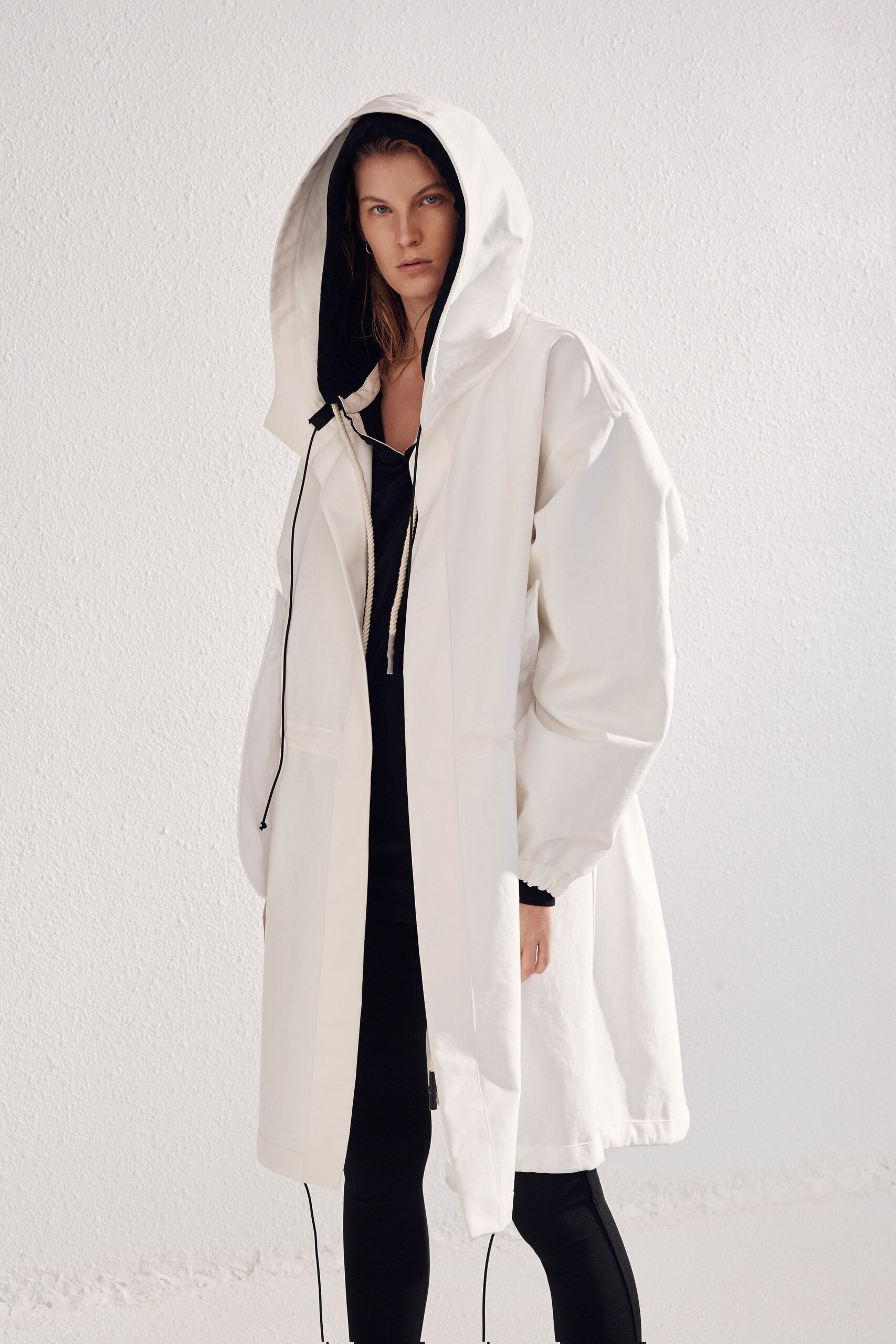 oversized white coat with black dress