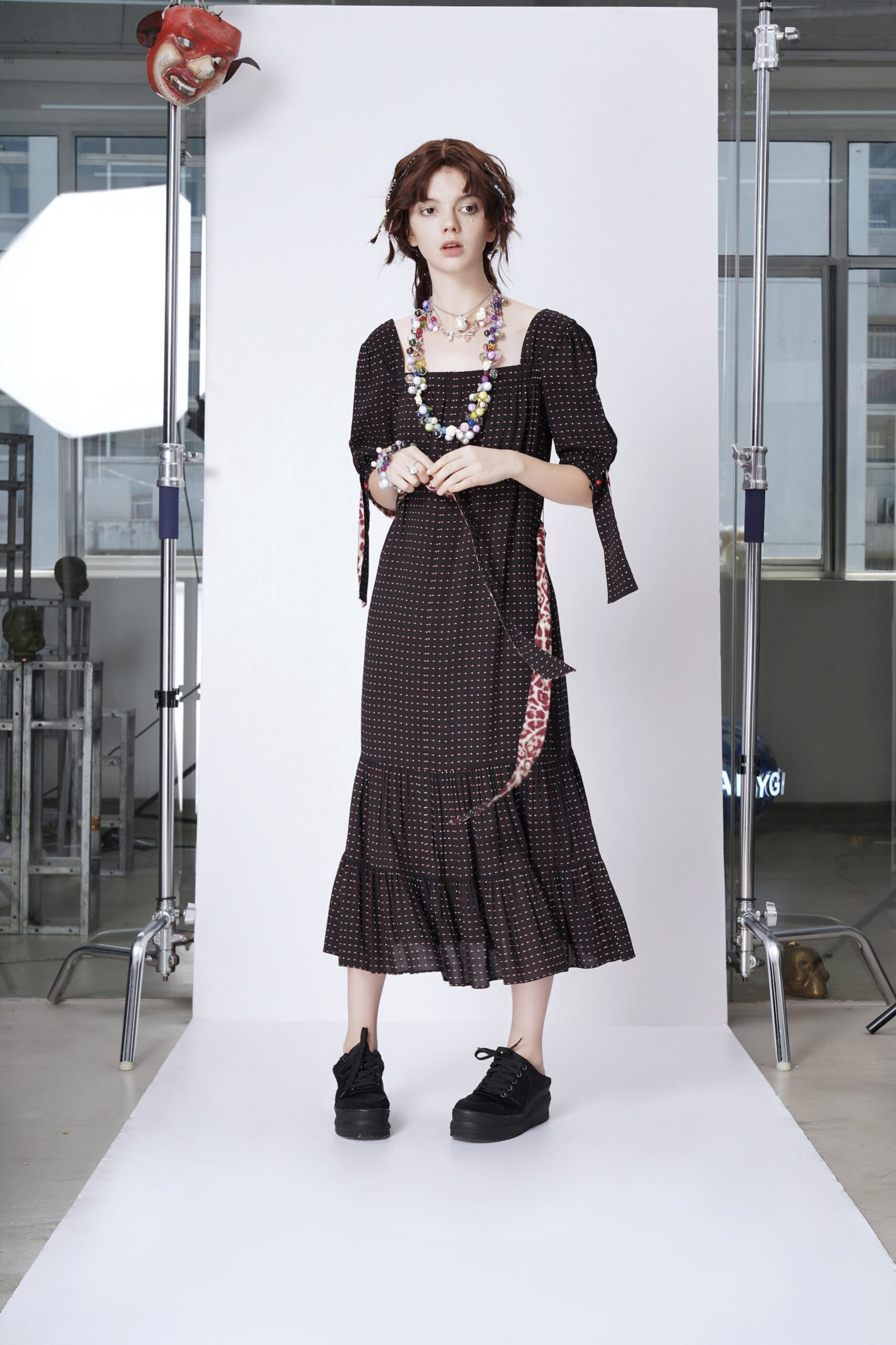 black cotton midi dress