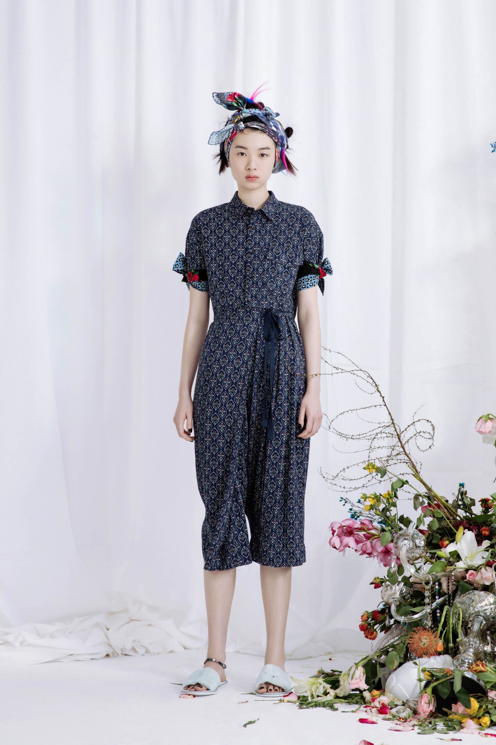 blue printed relaxed jumpsuit