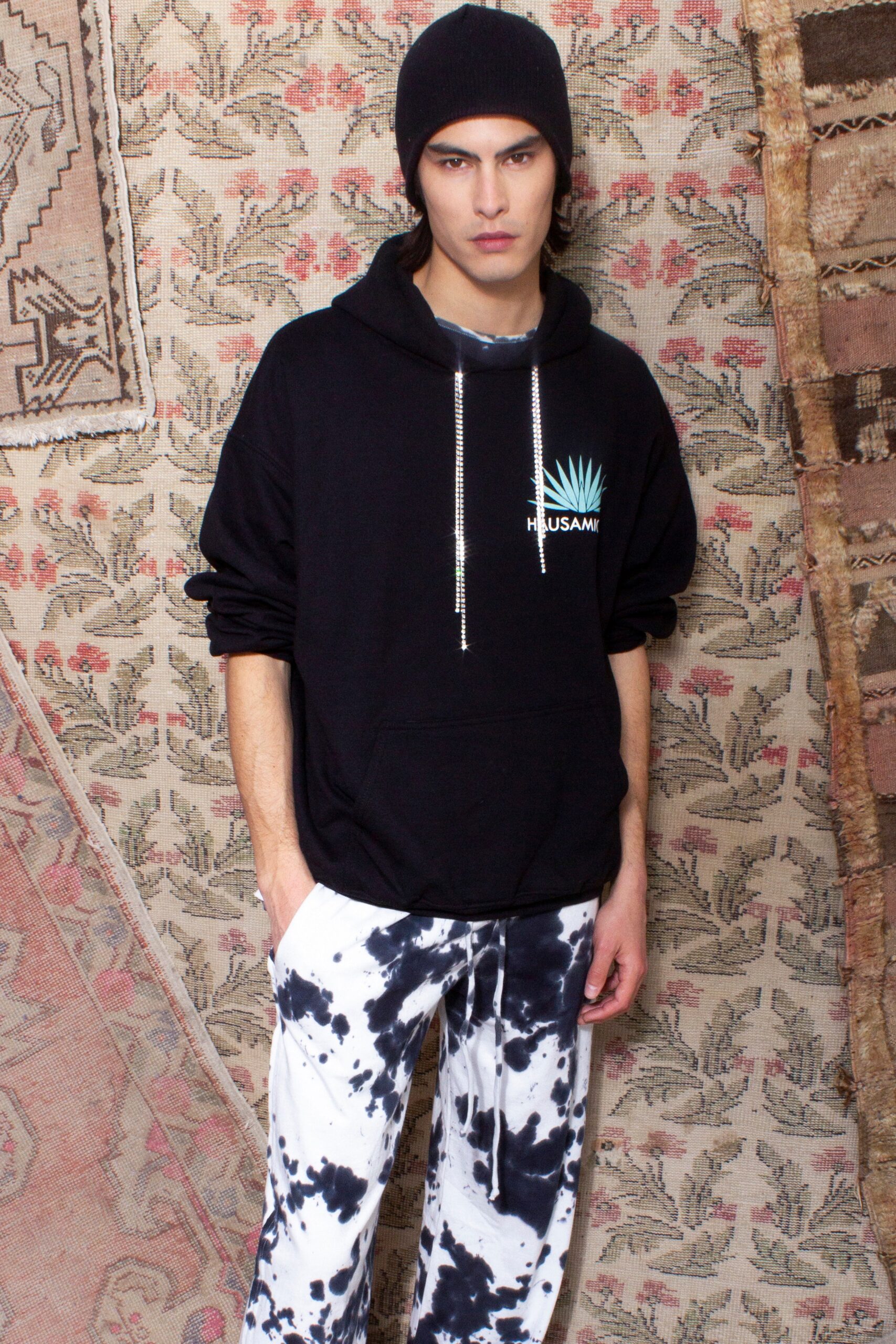 black oversized hoodie and relaxed pants