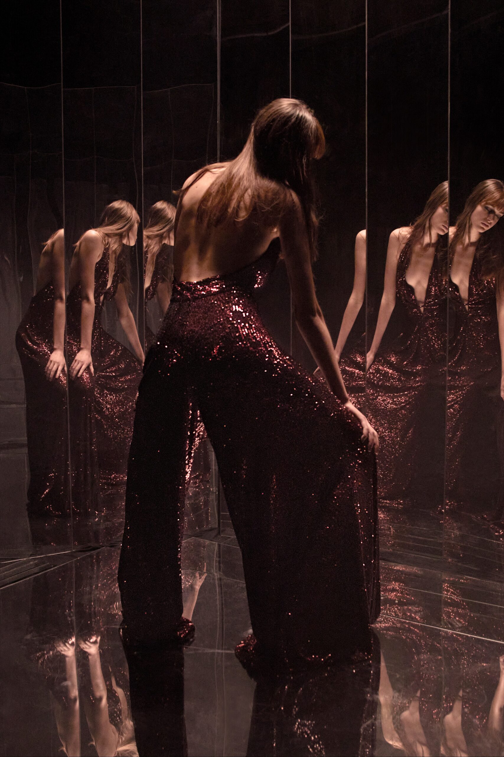 red sequin sleeveless jumpsuit