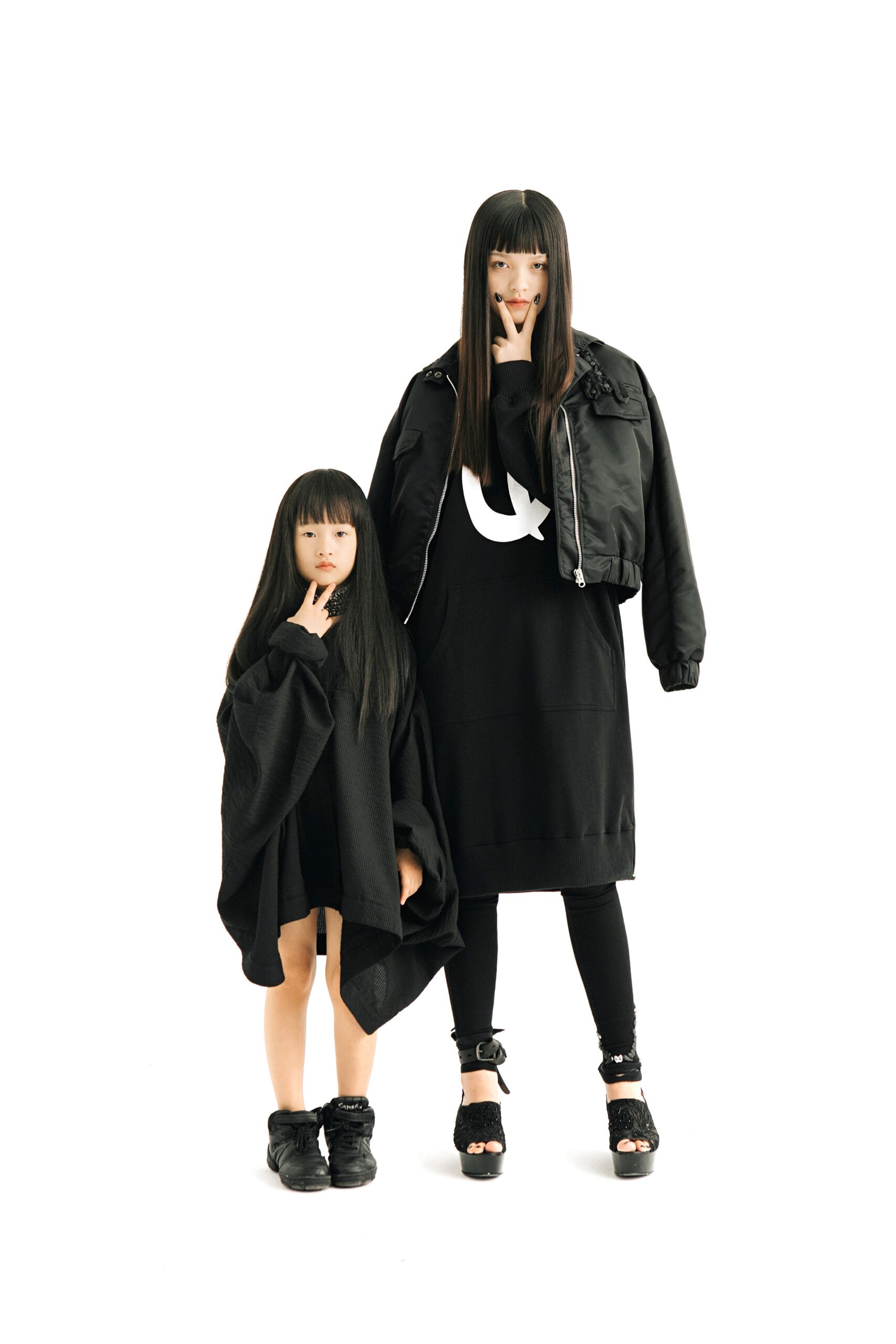 black oversized jacket and mini dress