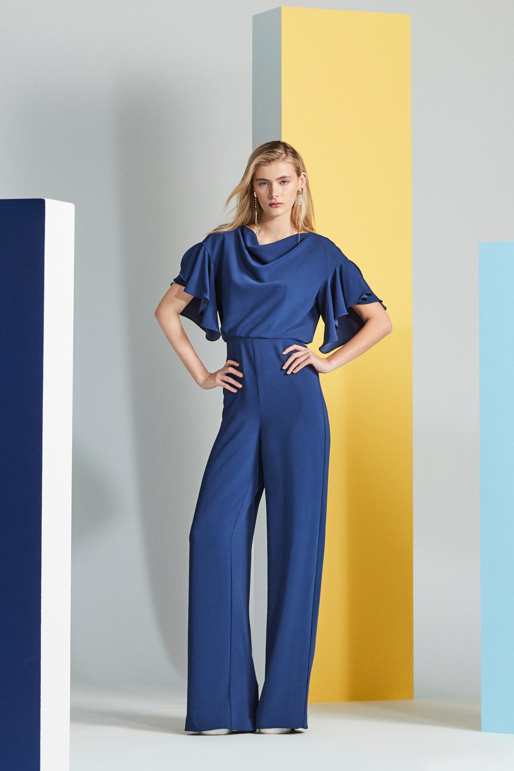 blue fitted jumpsuit